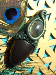 Brilliant Golden Labradorite & Master Shamanite Handmade Energy Pendant (On Adjustable Cotton Cord) - Earth Family Crystals