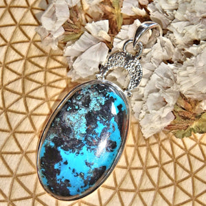 Vibrant Blue Splashes of Color Shattuckite  Pendant in Sterling Silver (Includes Silver Chain) - Earth Family Crystals