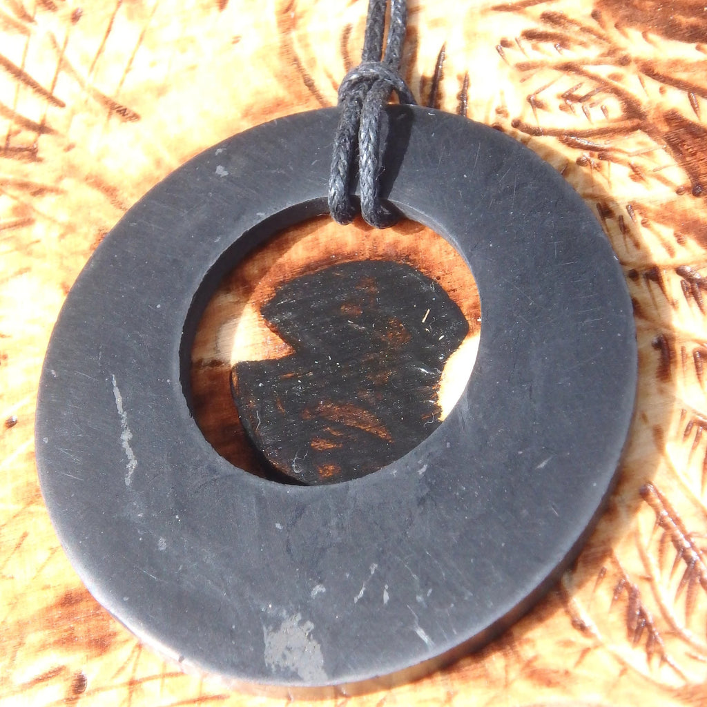 EMF Protection Shungite Double Circle Pendant on Cotton Cord - Earth Family Crystals
