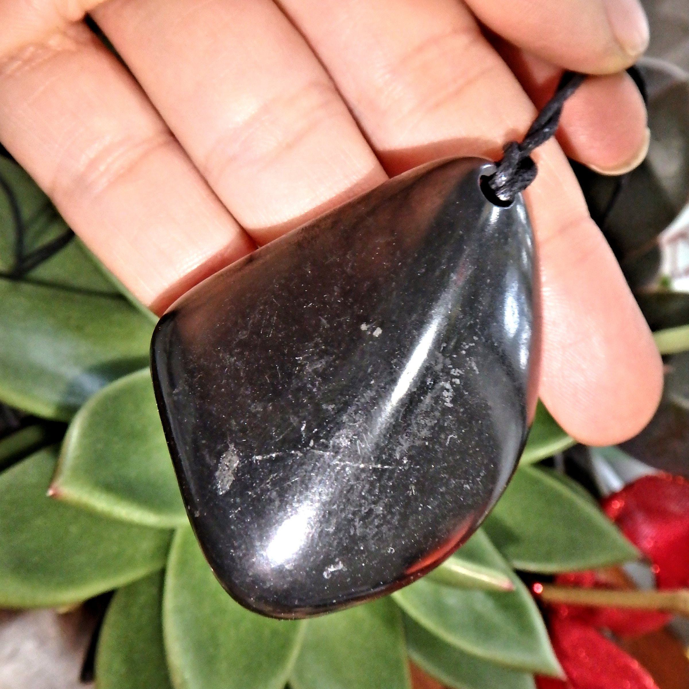 Chunky Polished Shungite EMF Protective Pendant on Cotton Cord 2 - Earth Family Crystals