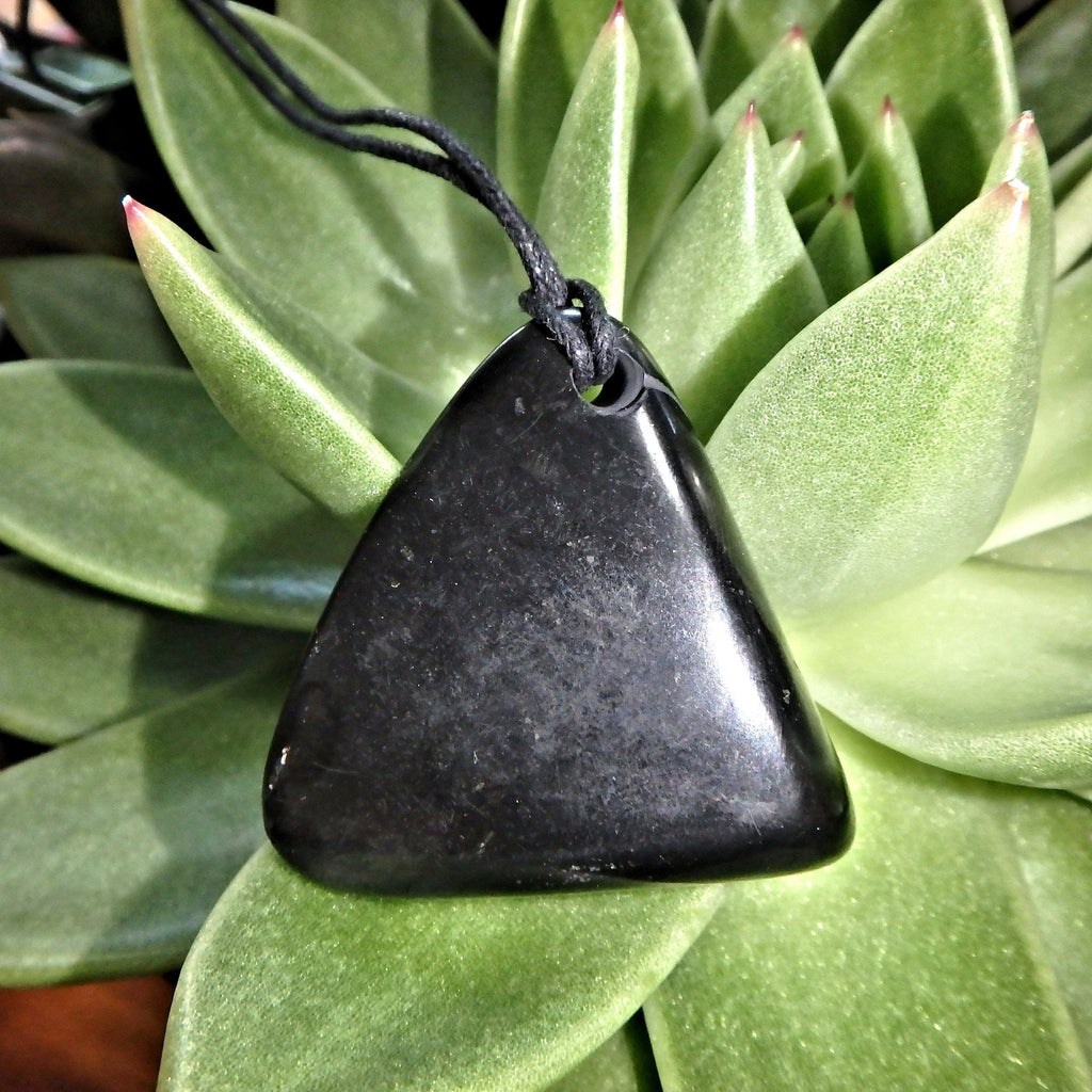 Chunky Polished Shungite EMF Protective Pendant on Cotton Cord 1 - Earth Family Crystals