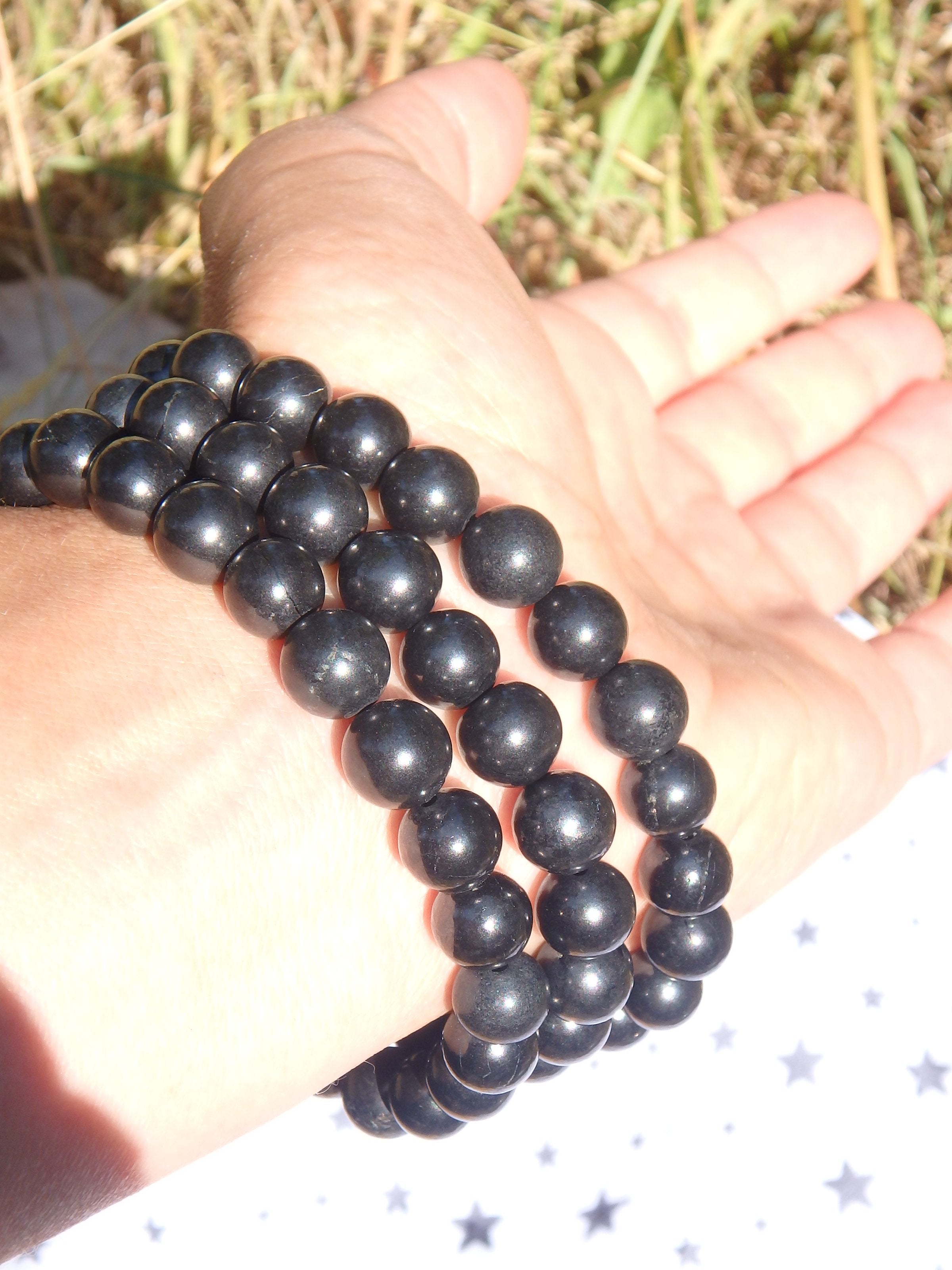 Emf Protection- Shungite Bracelet on Stretchy Elastic - Earth Family Crystals