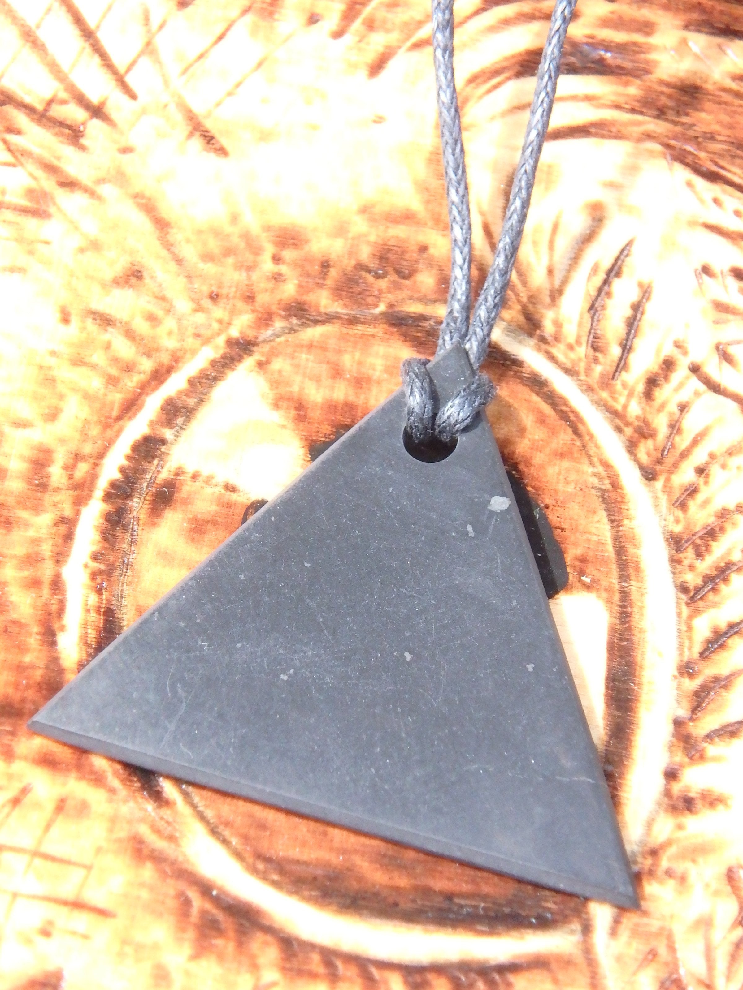 EMF Protection Shungite Triangle Pendant on Cotton Cord 2 - Earth Family Crystals