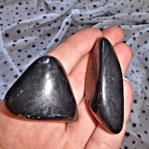 Set of 2 Polished EMF Protective Hand Held Shungite Free Form Stones