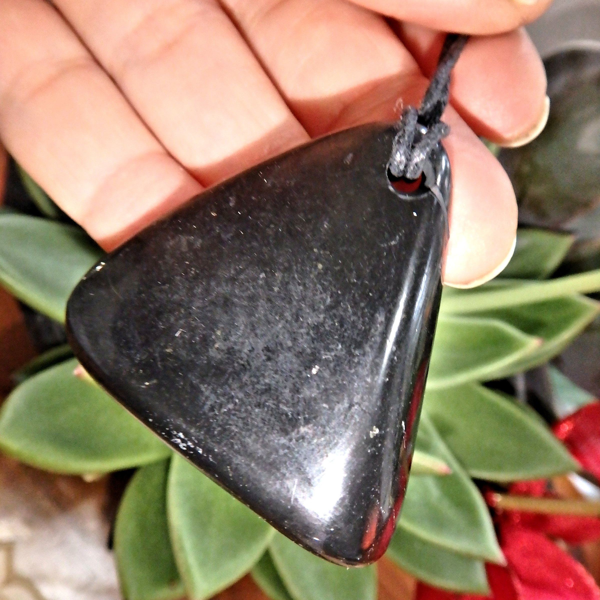 Chunky Polished Shungite EMF Protective Pendant on Cotton Cord 1 - Earth Family Crystals