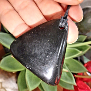 Chunky Polished Shungite EMF Protective Pendant on Cotton Cord 1 - Earth Family Crystals