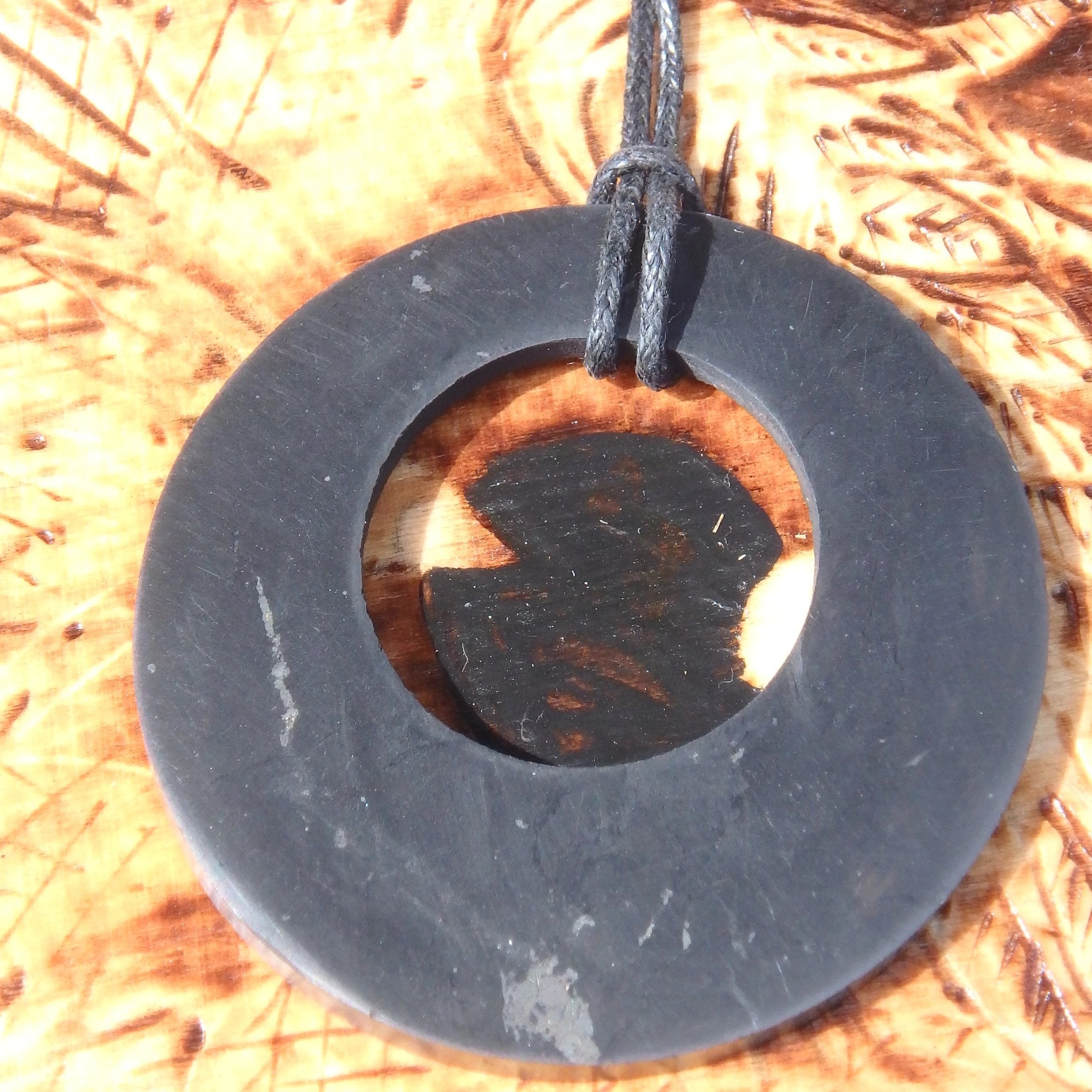 EMF Protection Shungite Double Circle Pendant on Cotton Cord - Earth Family Crystals