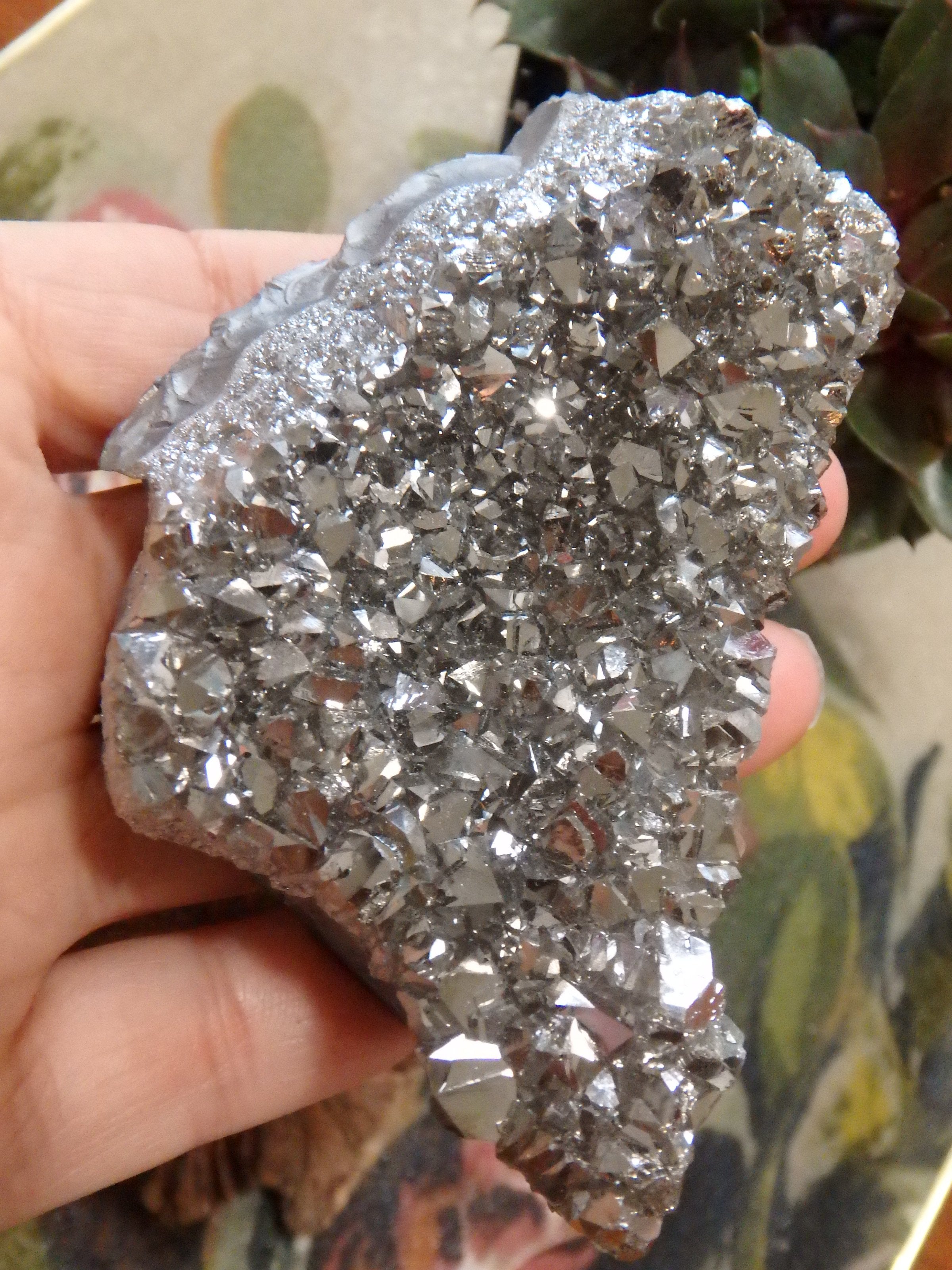 Sparkles Silver Aura Quartz Cluster Specimen - Earth Family Crystals