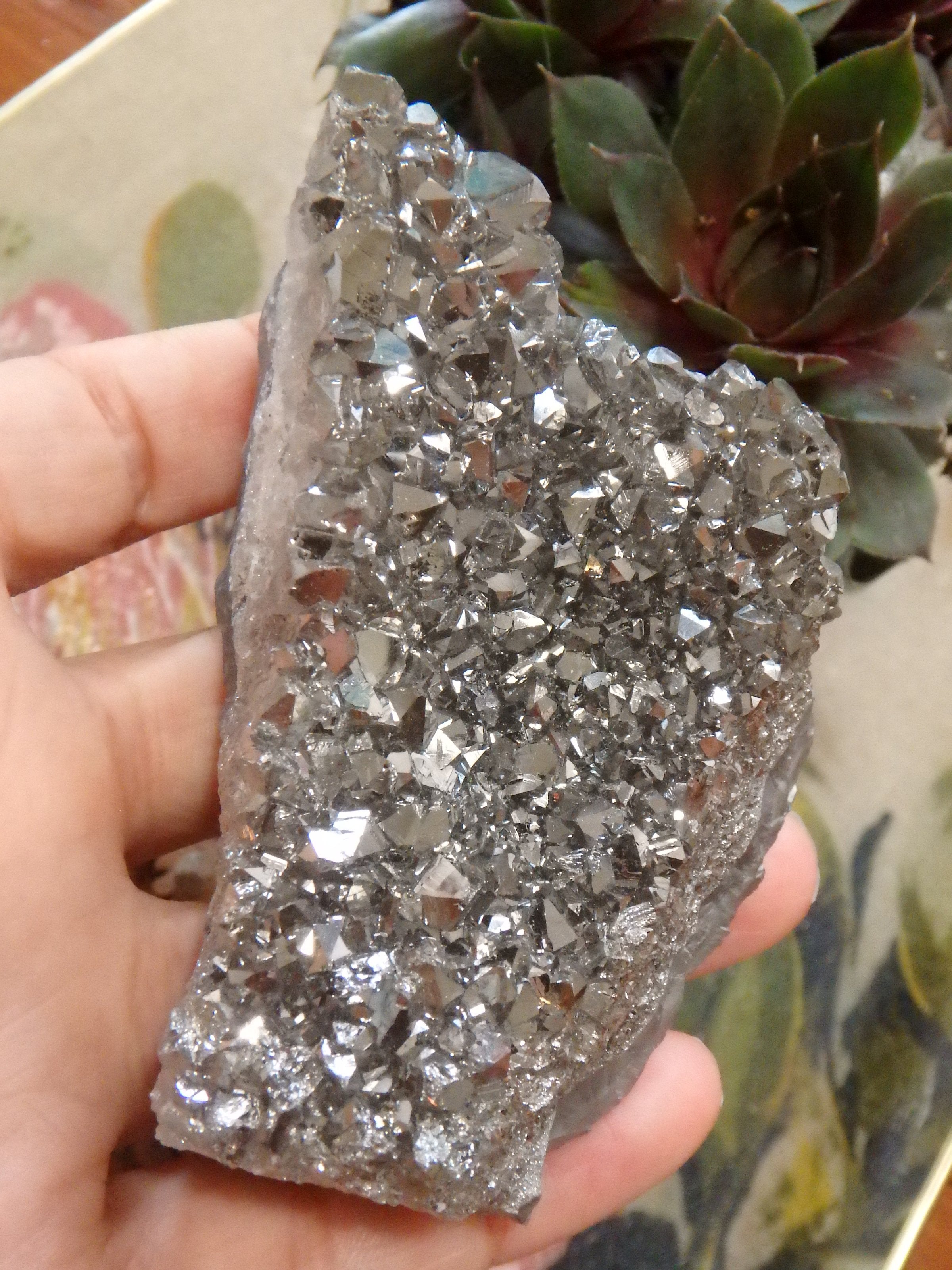 Sparkles Silver Aura Quartz Cluster Specimen - Earth Family Crystals