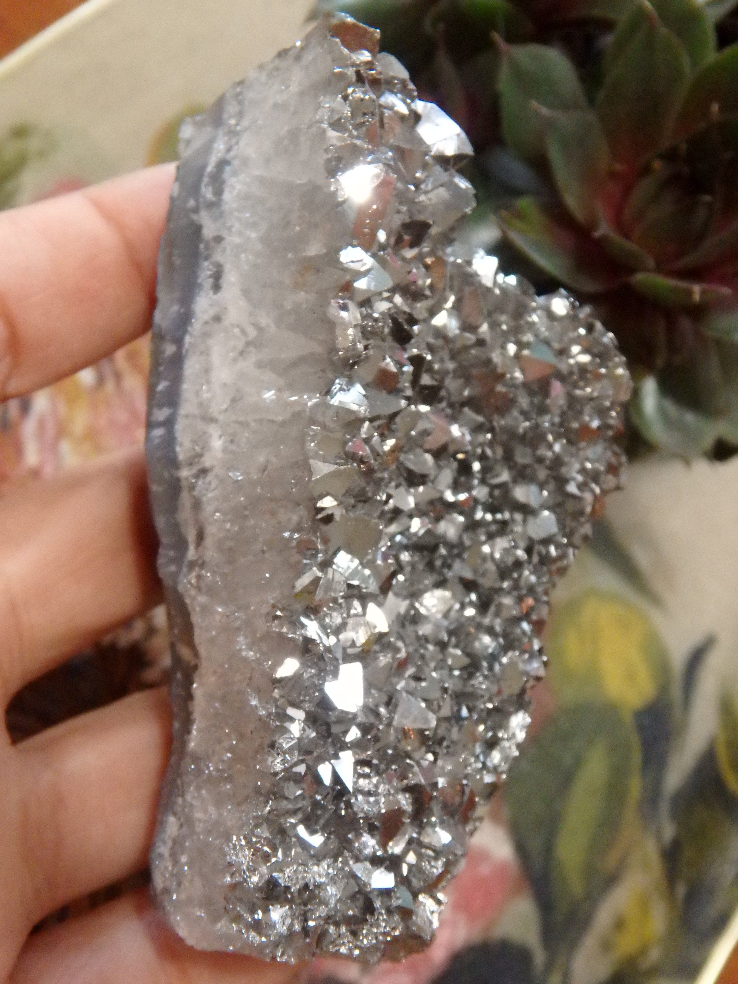 Sparkles Silver Aura Quartz Cluster Specimen - Earth Family Crystals