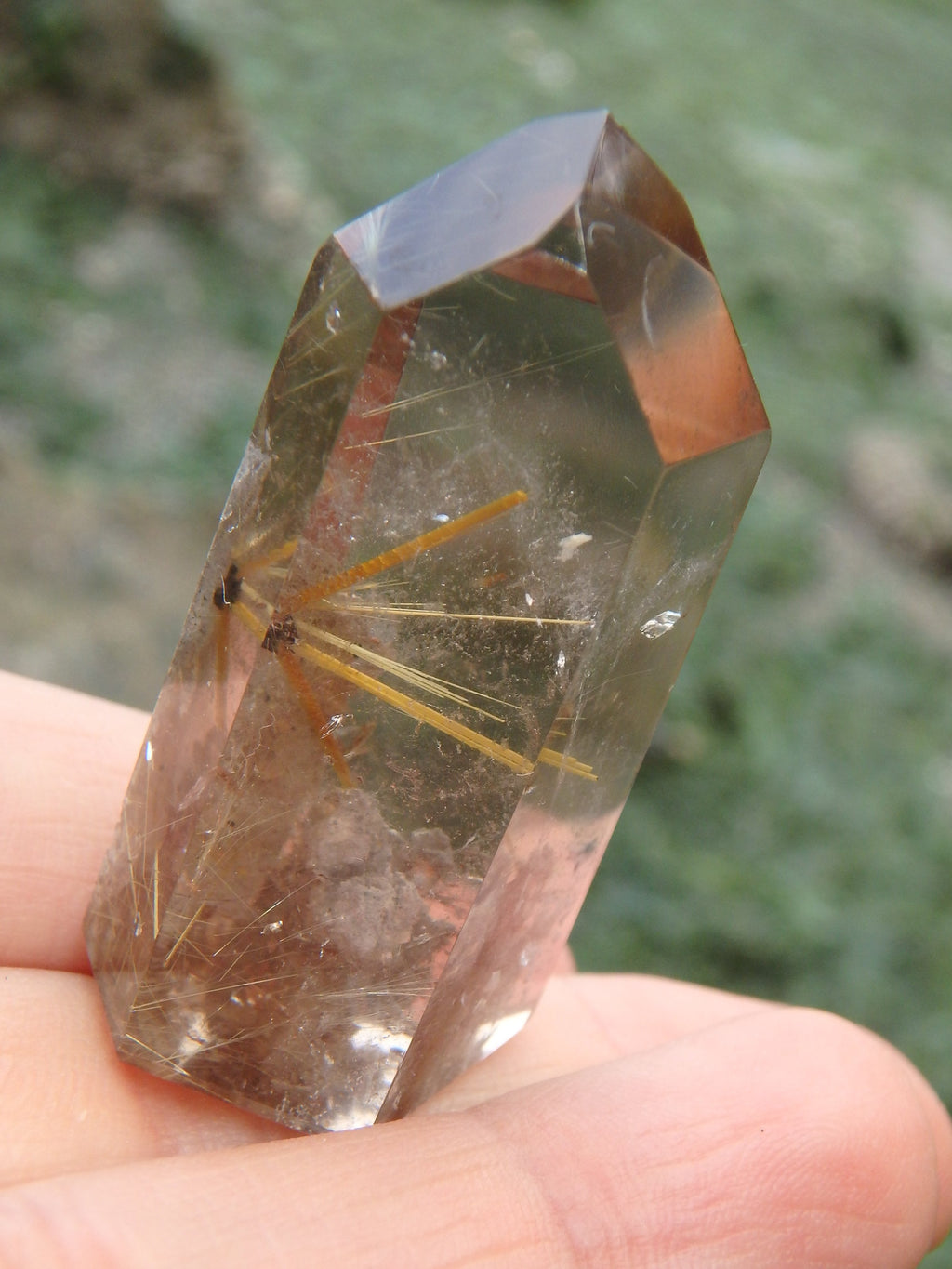 Smoky Quartz With Golden Rutile Threads Standing Partially Polished Specimen - Earth Family Crystals