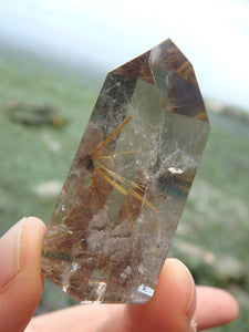 Smoky Quartz With Golden Rutile Threads Standing Partially Polished Specimen - Earth Family Crystals