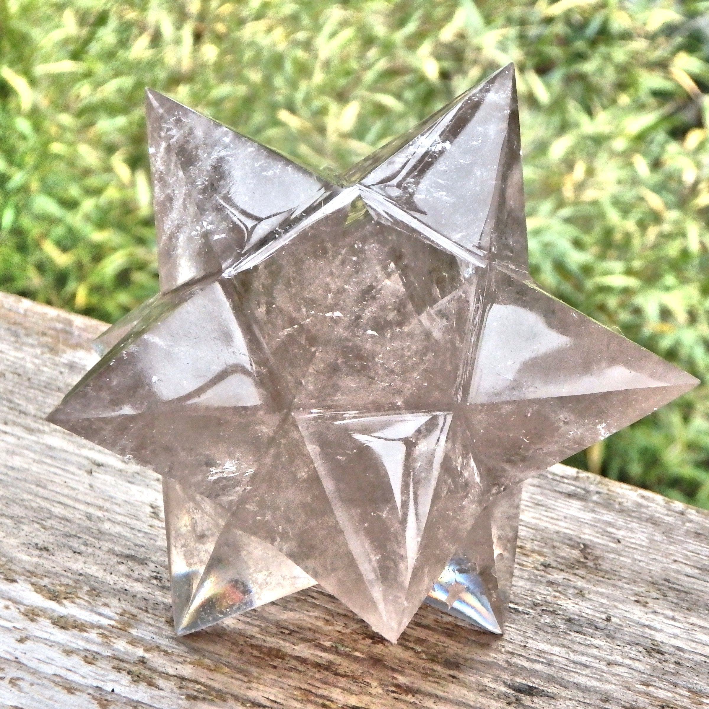 XL 12 Pointed Star Double Merkaba (Stellated Dodecahedron) Smoky Quartz From Brazil - Earth Family Crystals