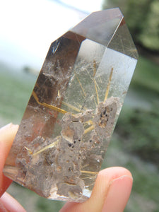 Smoky Quartz With Golden Rutile Threads Standing Partially Polished Specimen - Earth Family Crystals