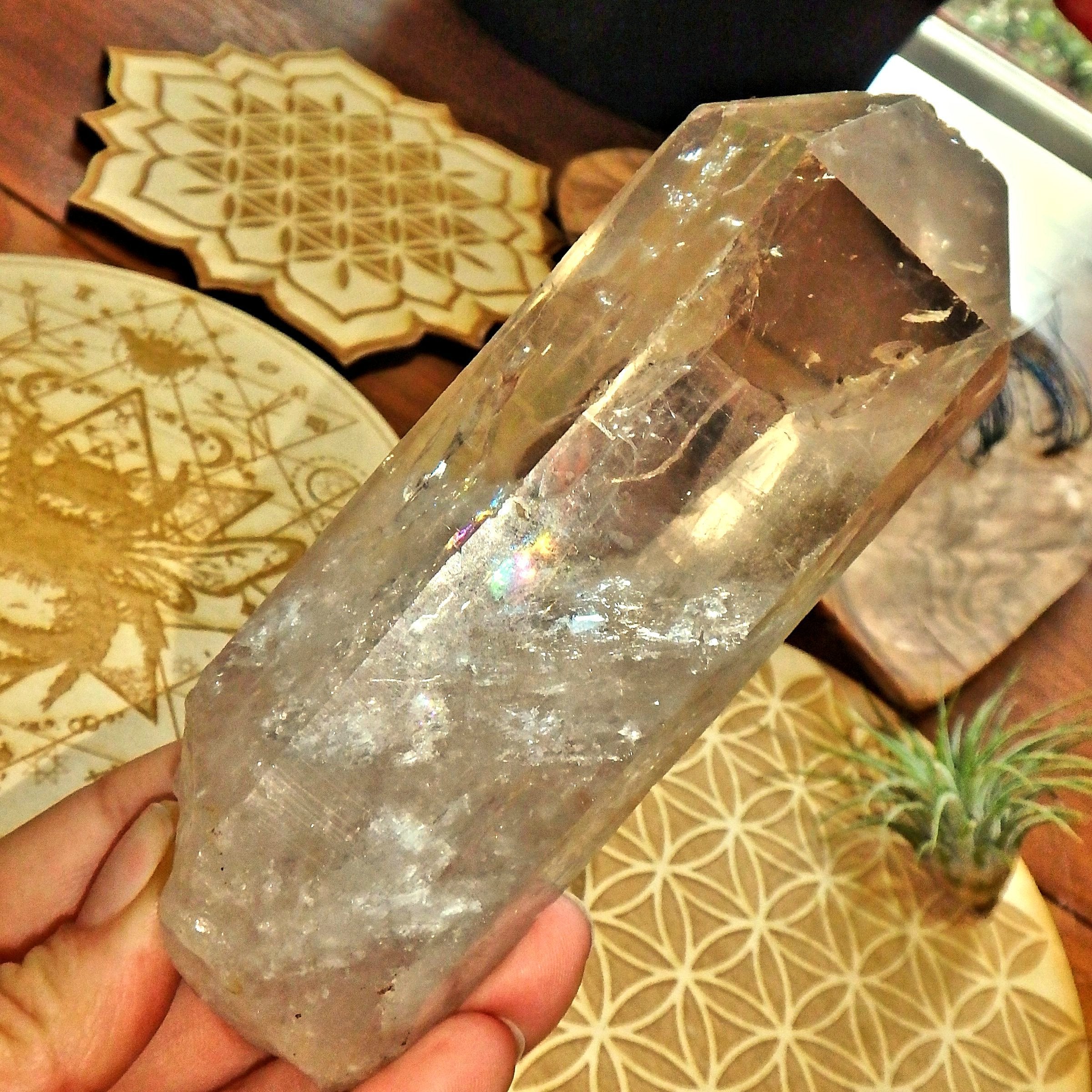Fantastic Rainbows Optical Smoky Quartz Large Point From Brazil - Earth Family Crystals