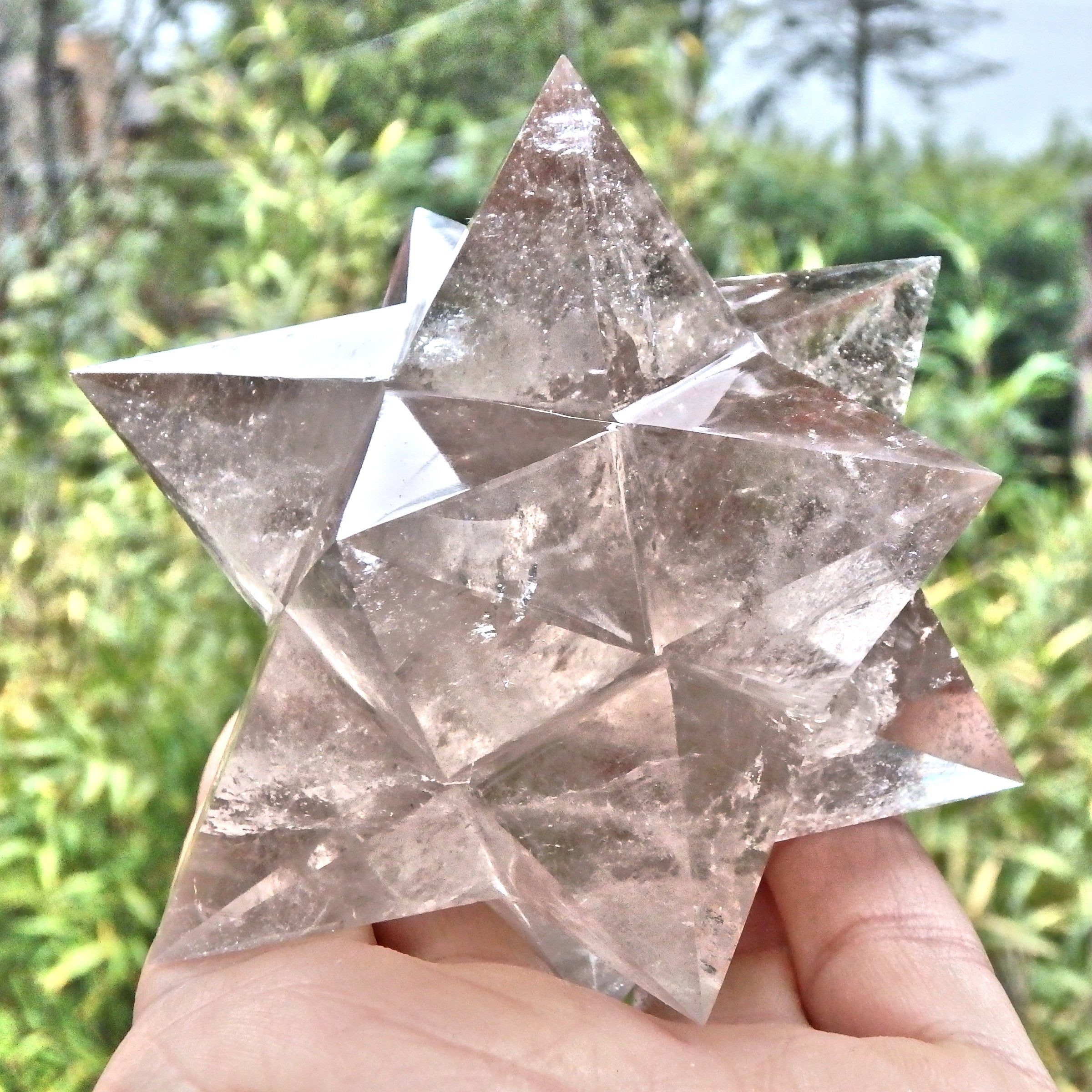 XL 12 Pointed Star Double Merkaba (Stellated Dodecahedron) Smoky Quartz From Brazil - Earth Family Crystals