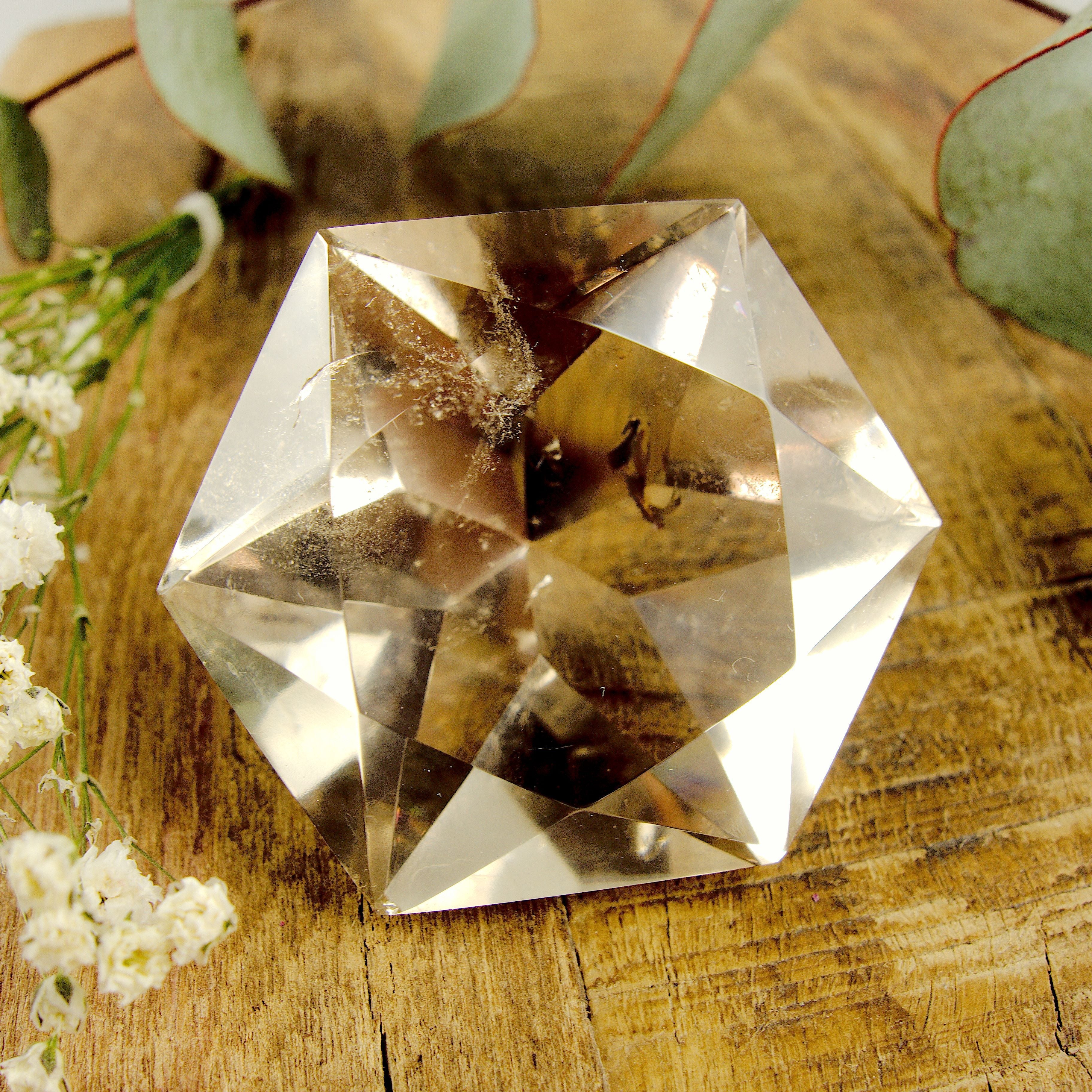 Optical Smoky Quartz Faceted Diamond Cut Specimen