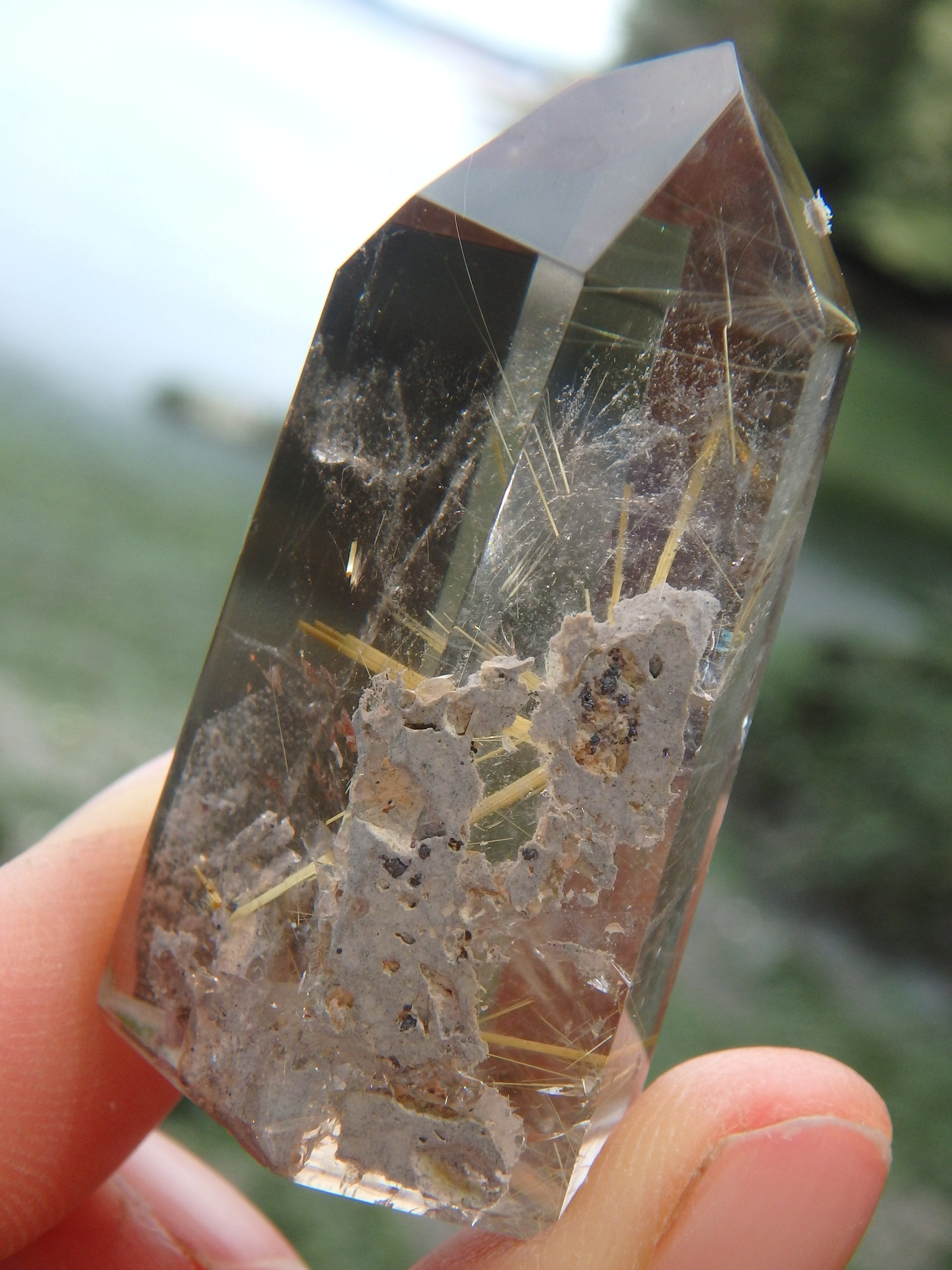 Smoky Quartz With Golden Rutile Threads Standing Partially Polished Specimen - Earth Family Crystals