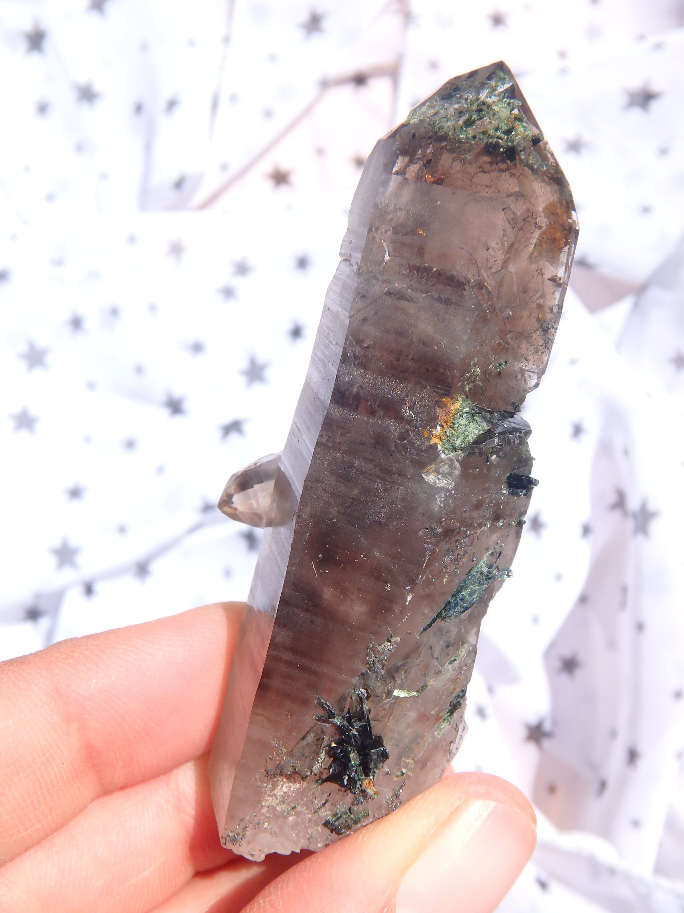 Elestial Smoky Quartz Point With Aegirine Inclusions From South Africa - Earth Family Crystals
