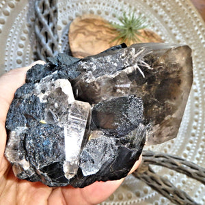 Synergy Smoky Quartz & Black Tourmaline With Self Healing & White Rutile Flower Burst - Earth Family Crystals