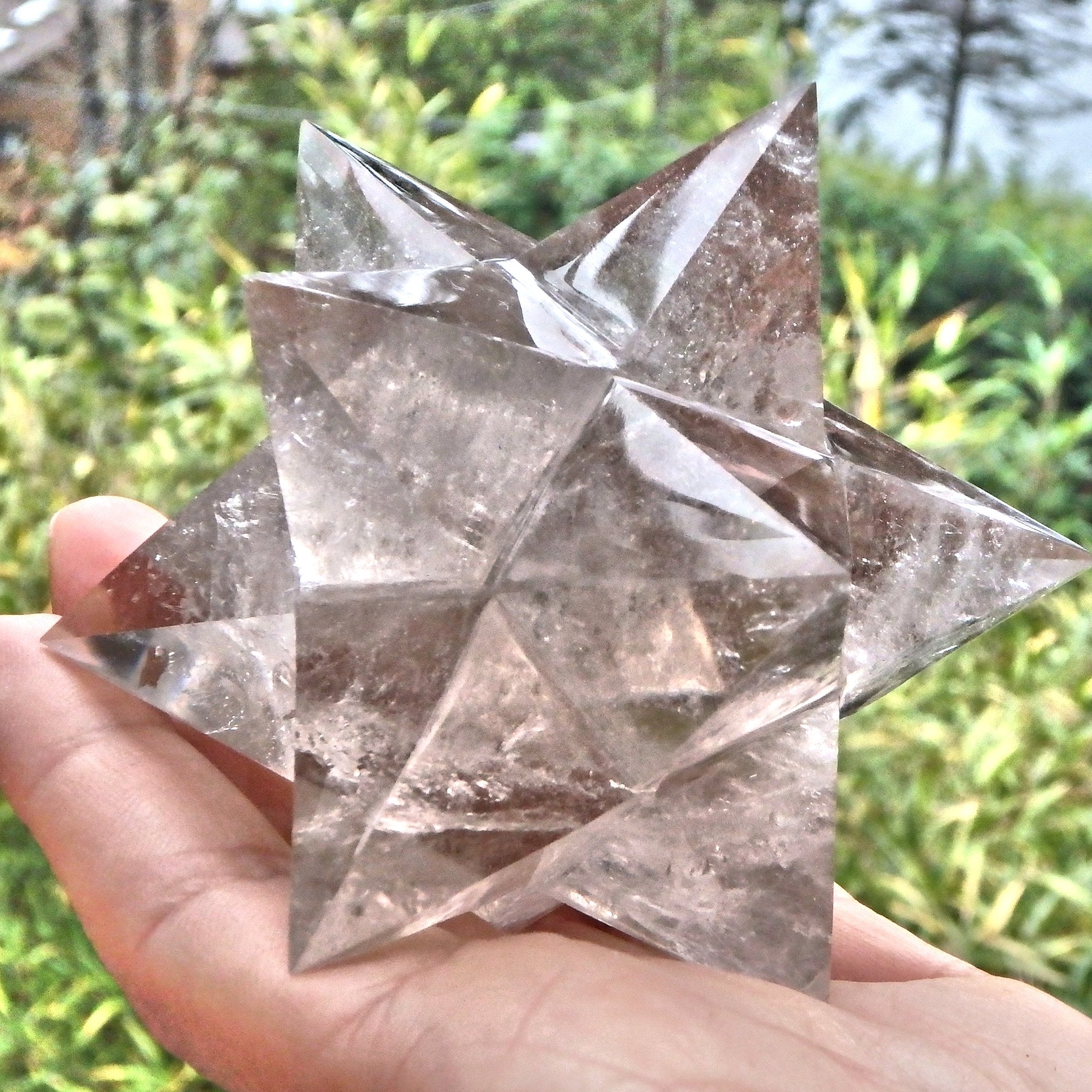 XL 12 Pointed Star Double Merkaba (Stellated Dodecahedron) Smoky Quartz From Brazil - Earth Family Crystals