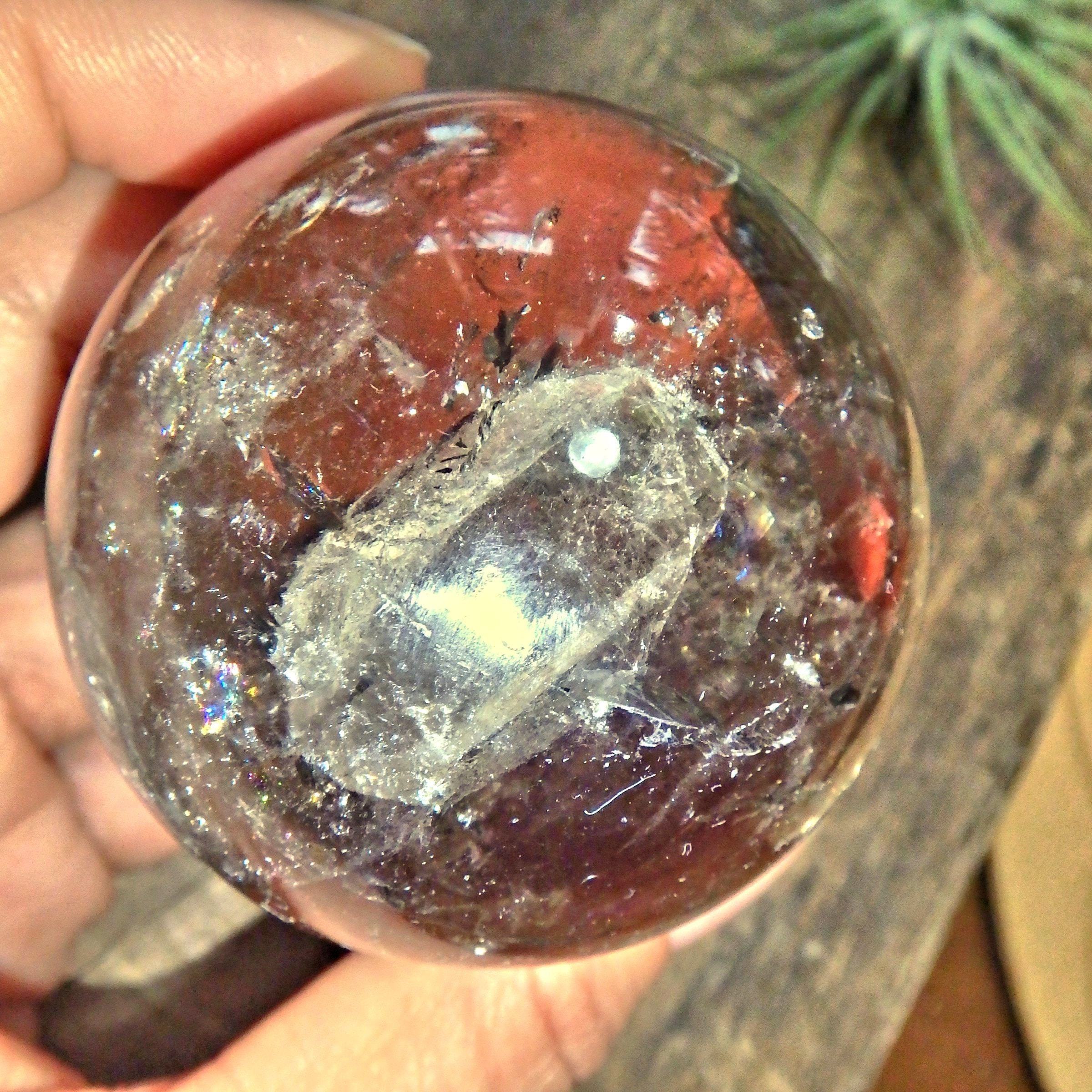 Breathtaking Unique Inner Child Point & Rainbows Smoky Quartz Sphere Carving - Earth Family Crystals