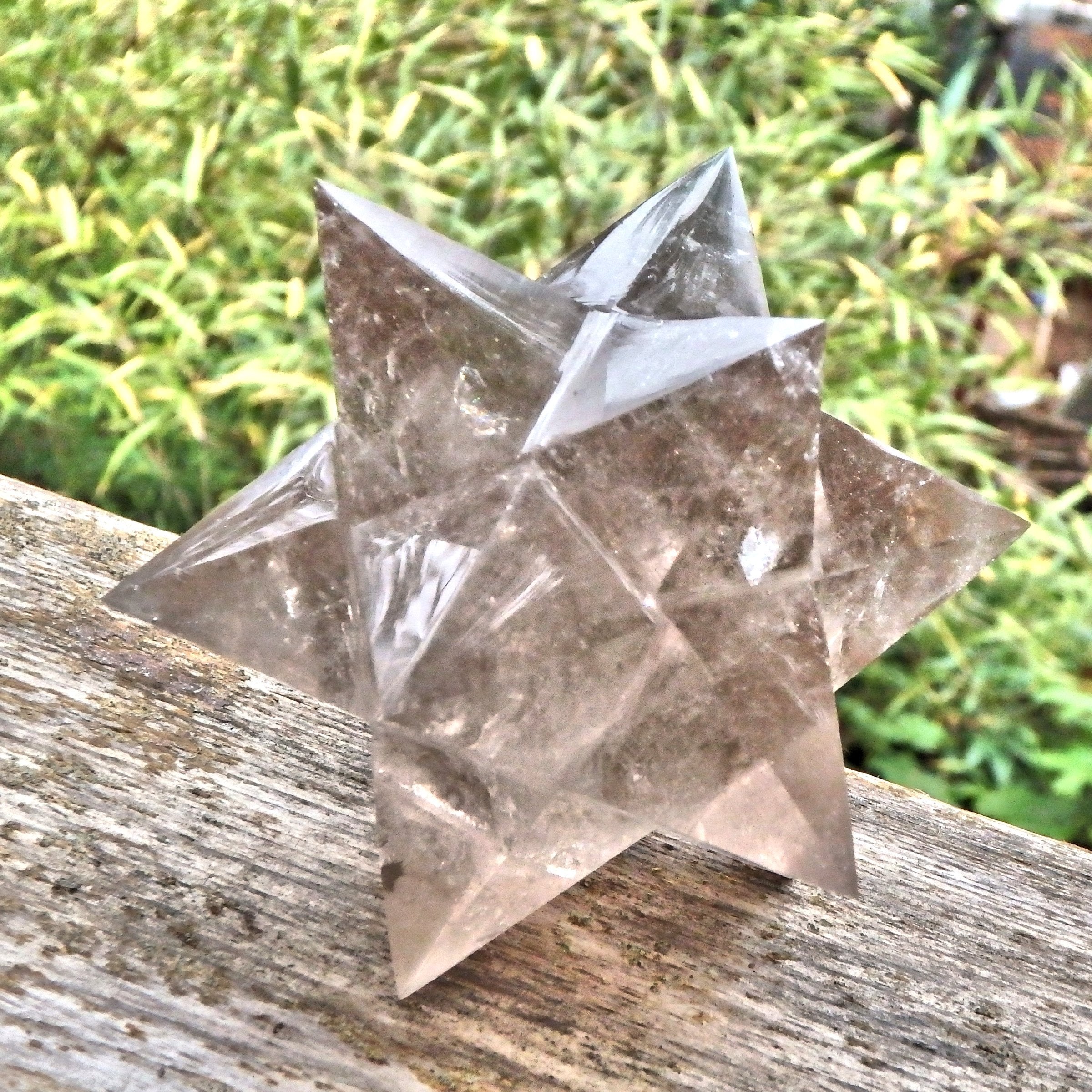 XL 12 Pointed Star Double Merkaba (Stellated Dodecahedron) Smoky Quartz From Brazil - Earth Family Crystals