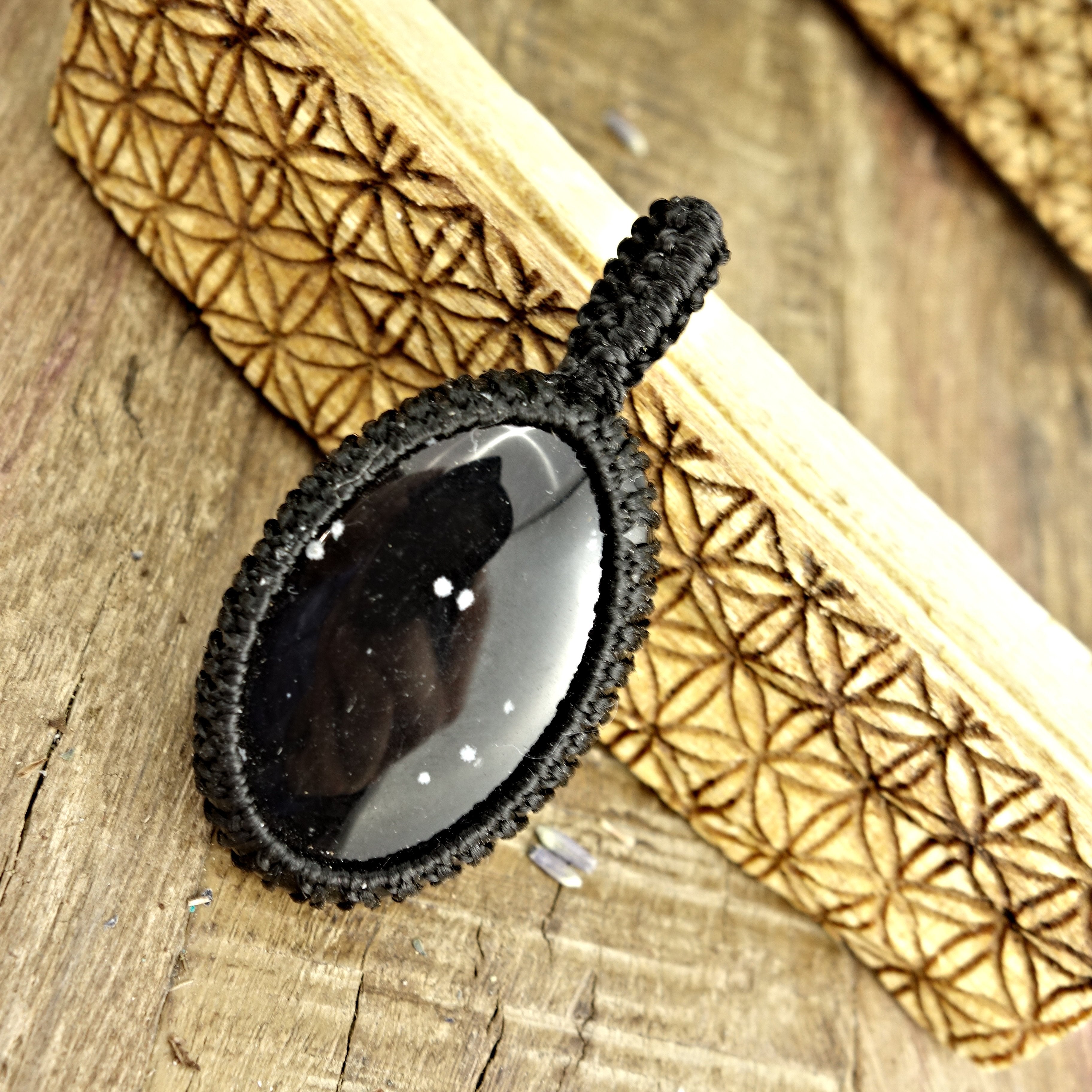 Snowflake Obsidian Handmade Macrame Pendant - Earth Family Crystals