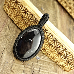 Snowflake Obsidian Handmade Macrame Pendant - Earth Family Crystals