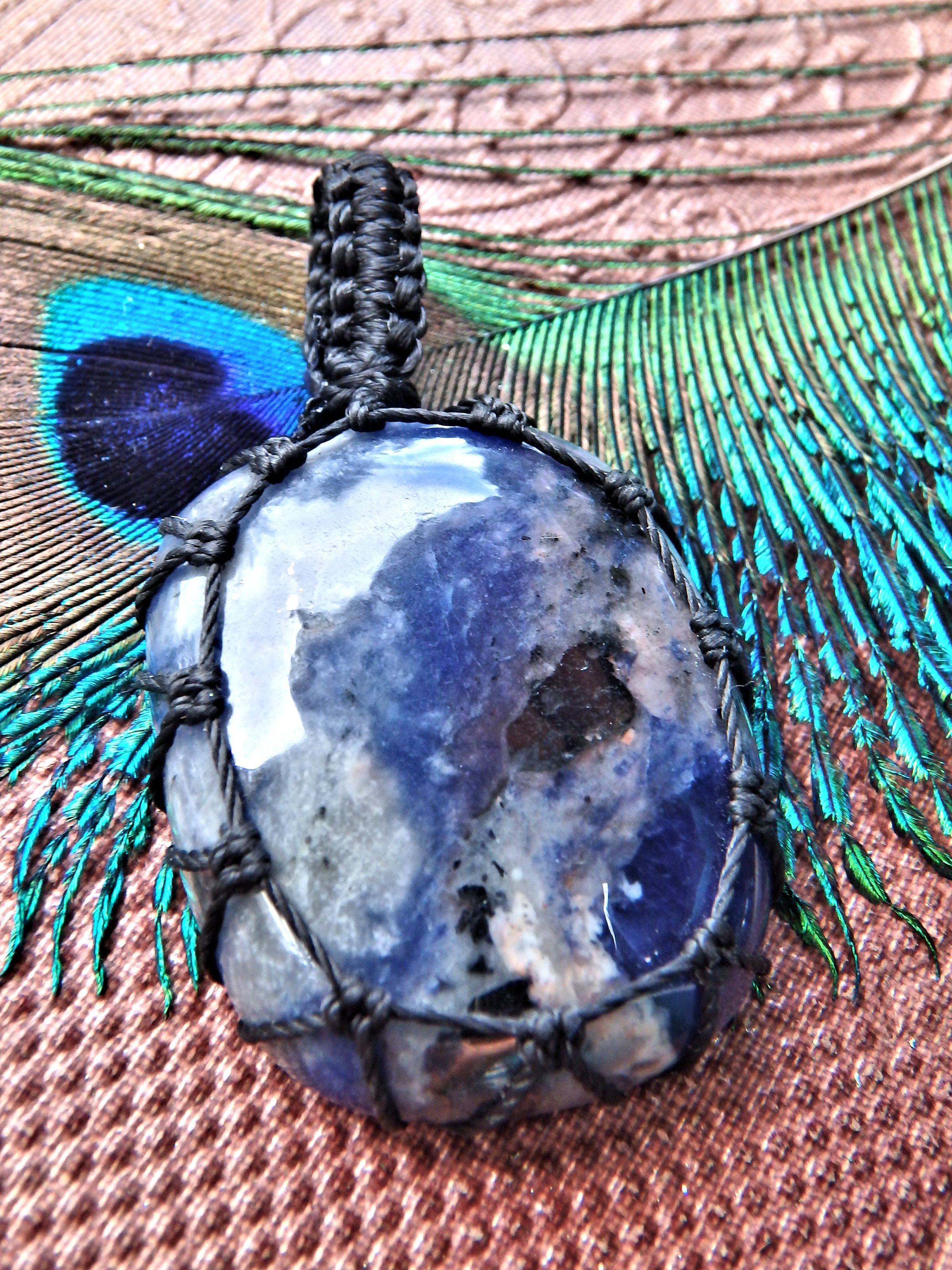 Cloudy Blue Sodalite  Macrame Wrapped Pendant - Earth Family Crystals