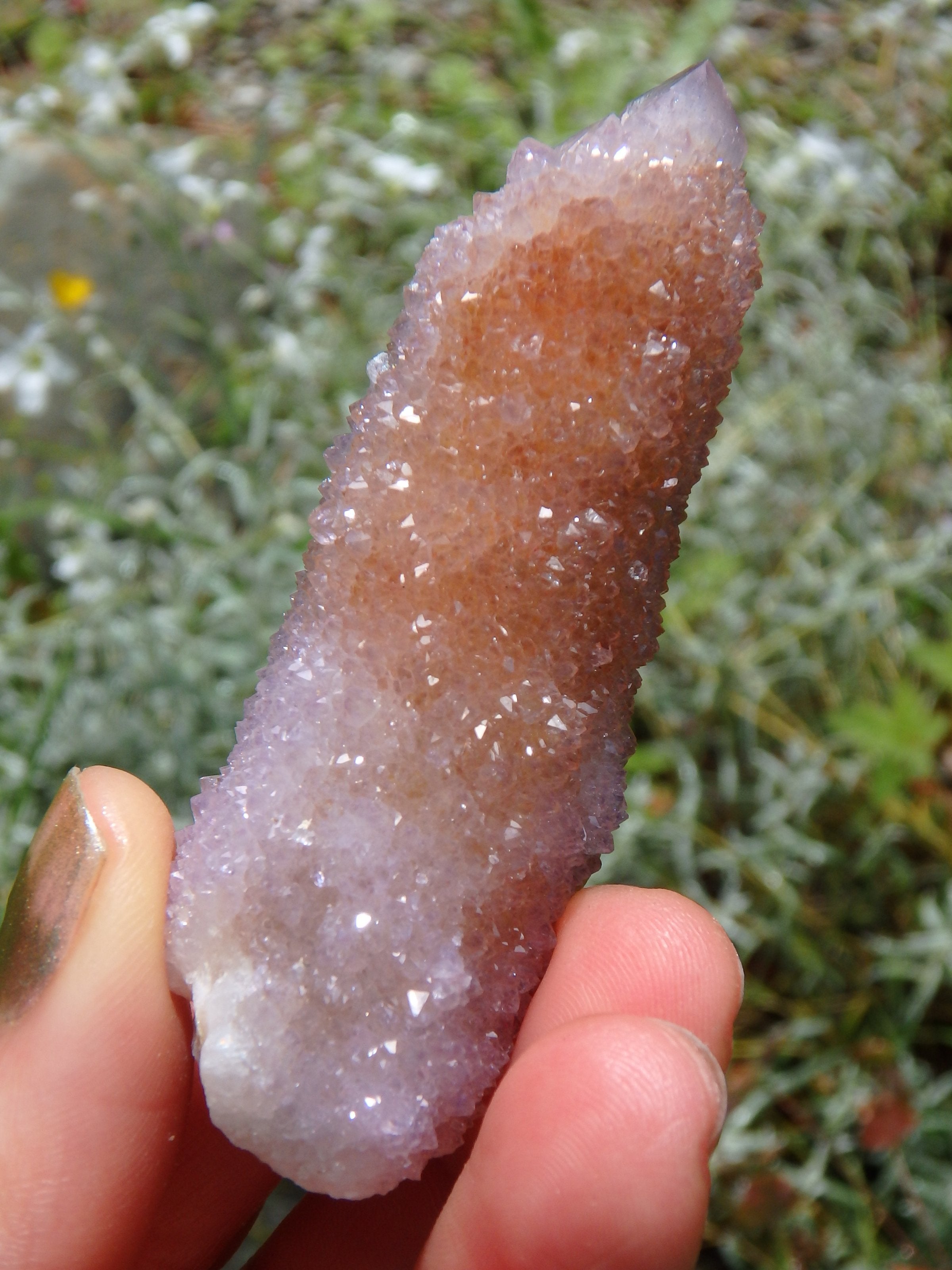 Glimmering Amethyst Spirit Quartz Point with Orange Hematite inclusions From South Africa - Earth Family Crystals