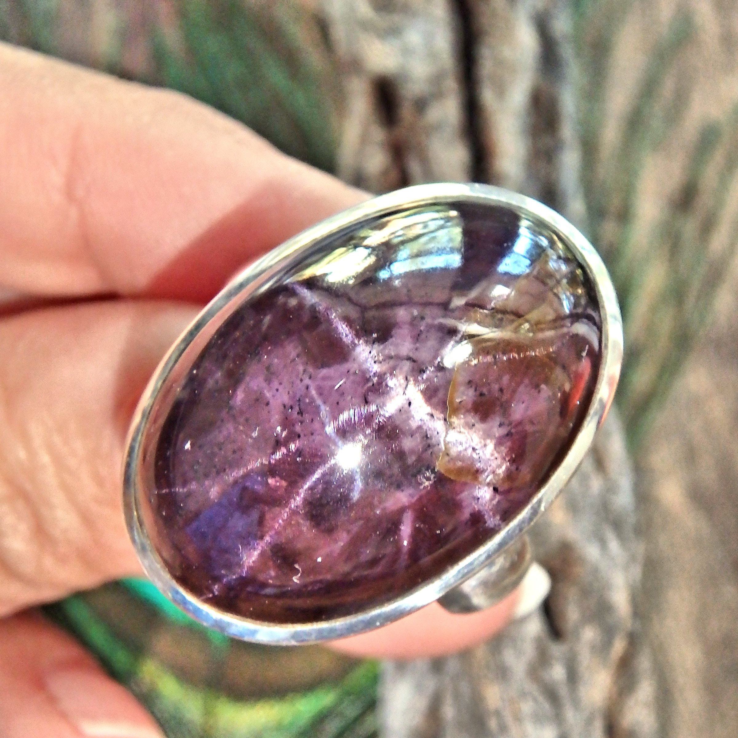 Chunky Deep Burgundy Double Star Ruby Sterling Silver Ring (Size 8) - Earth Family Crystals