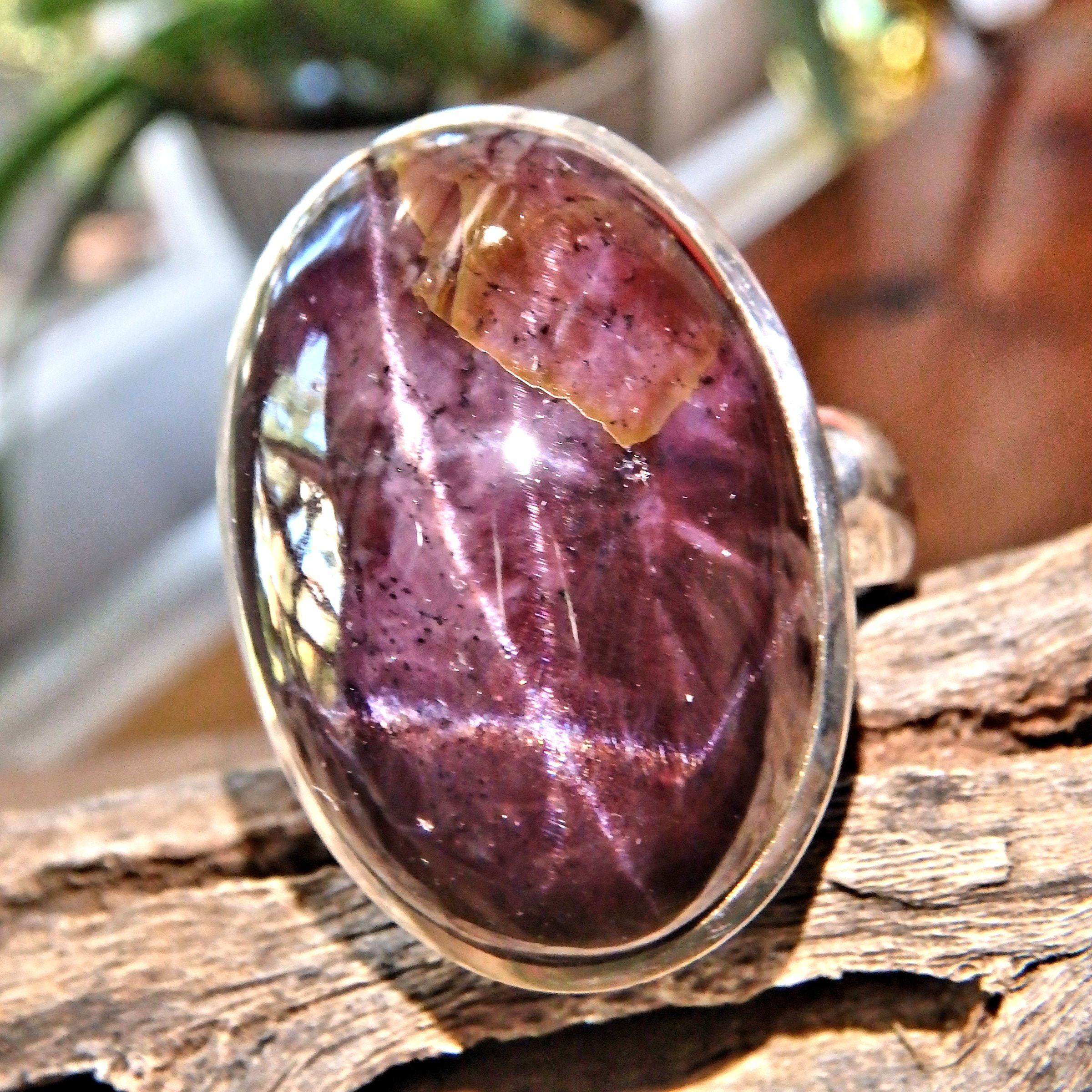 Chunky Deep Burgundy Double Star Ruby Sterling Silver Ring (Size 8) - Earth Family Crystals