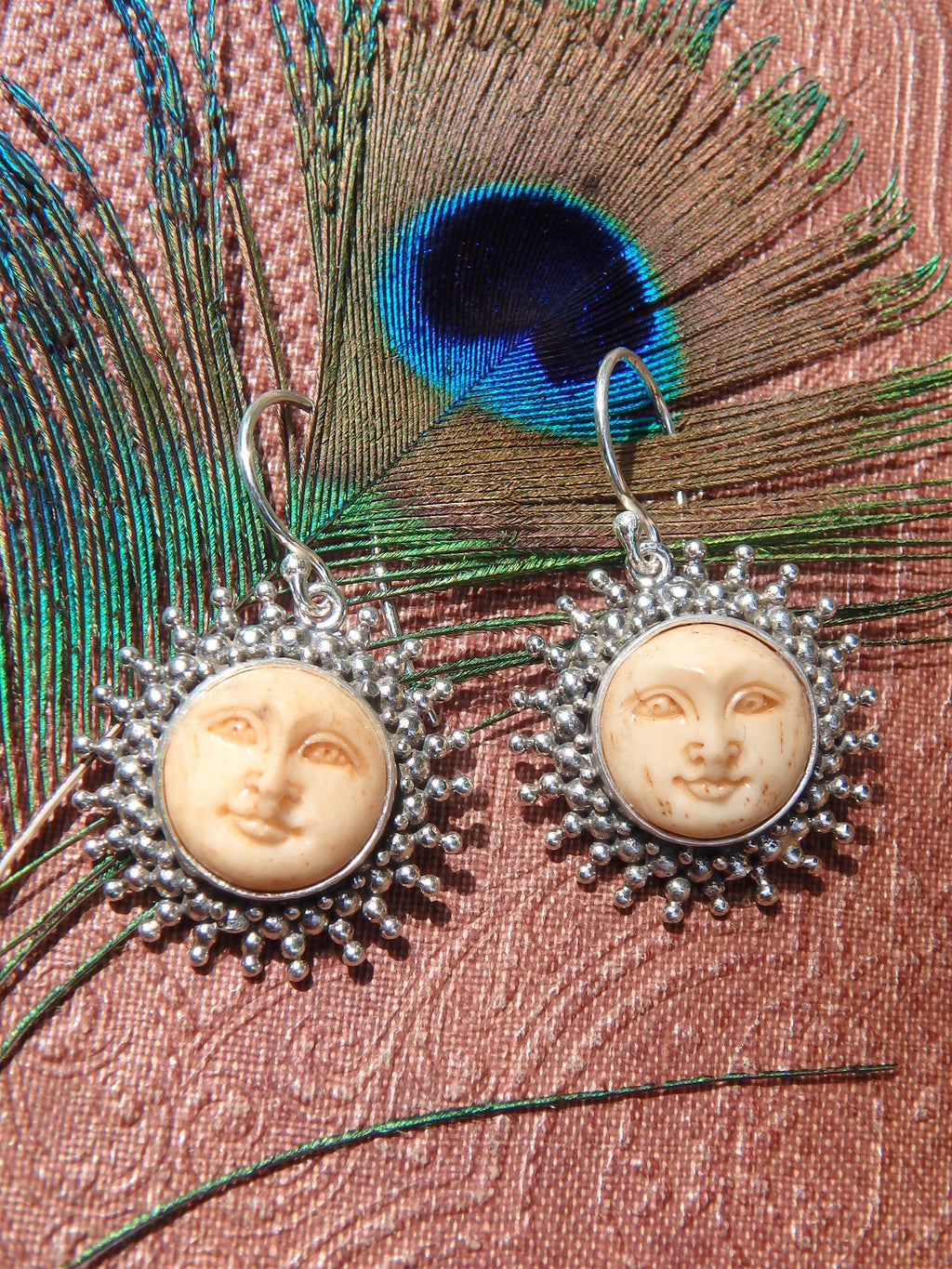 Golden Sun Bone Earrings in Sterling Silver 1 - Earth Family Crystals
