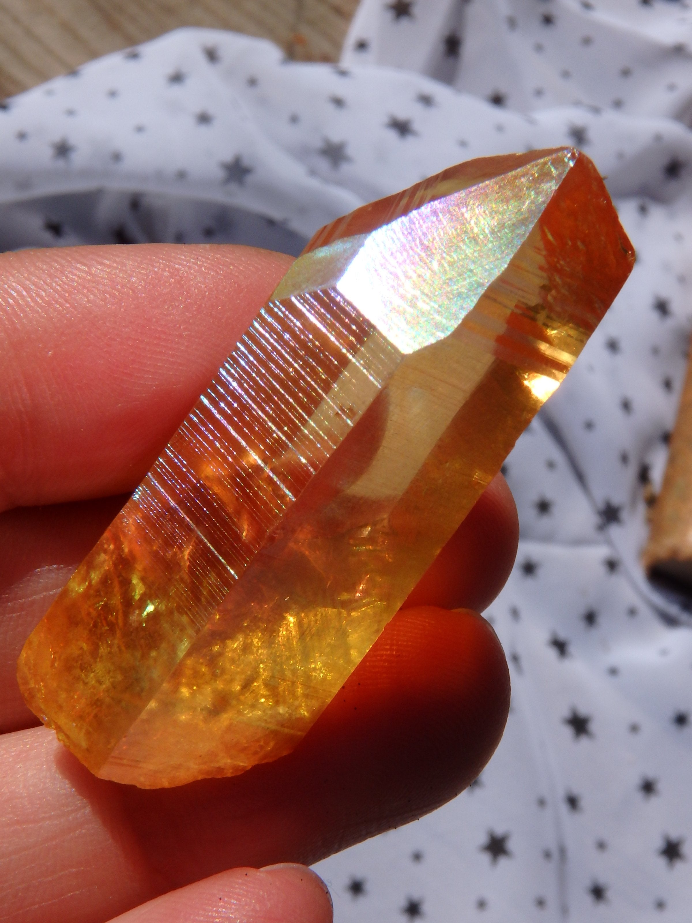 Uplifting Beauty! Sunset Aura Lemurian Quartz Point 1 - Earth Family Crystals