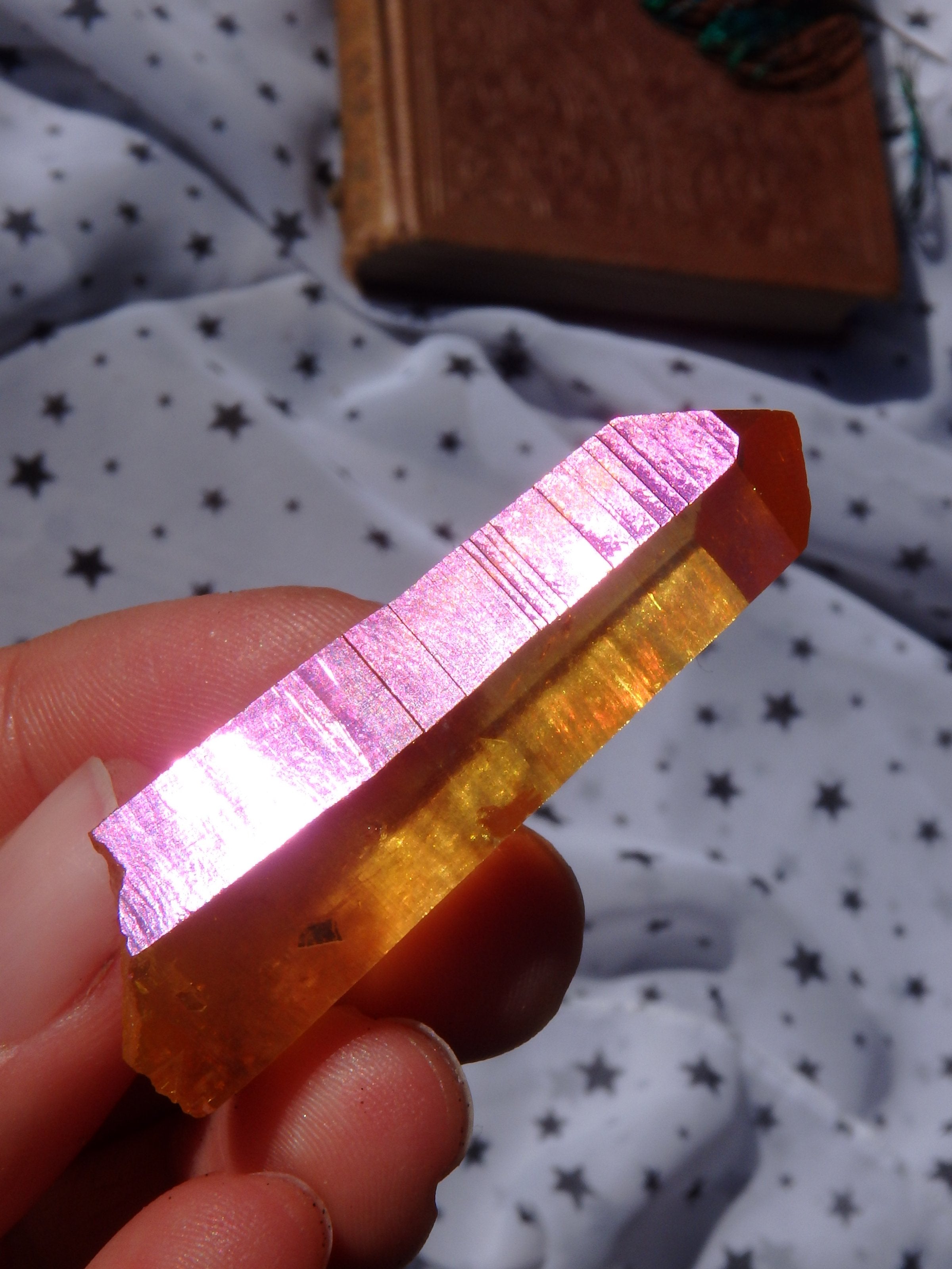 Uplifting Beauty! Sunset Aura Lemurian Quartz Point 2 - Earth Family Crystals