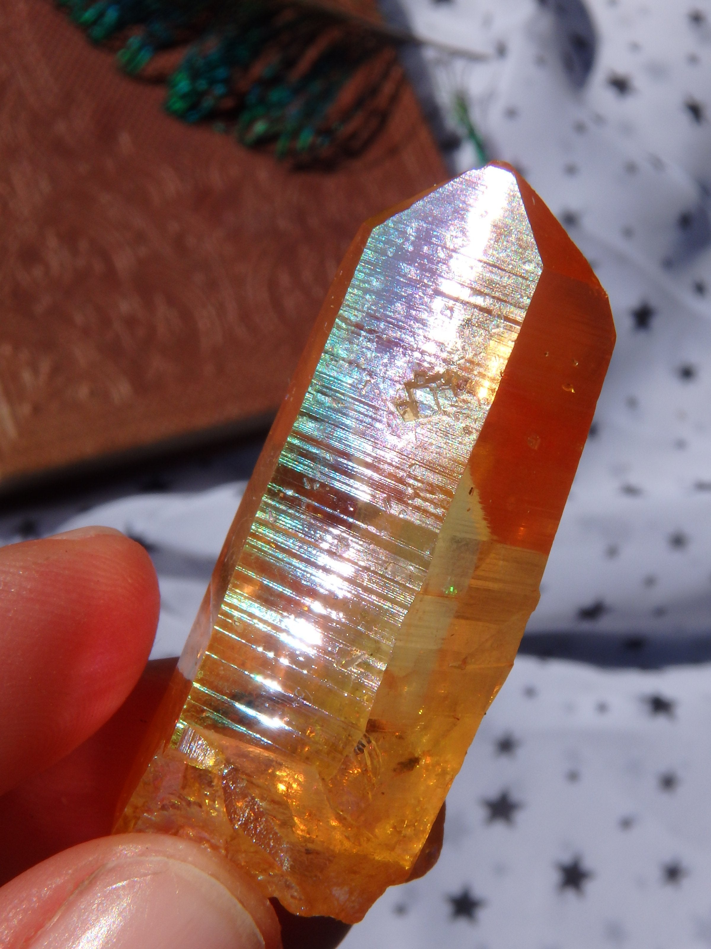 Uplifting Beauty! Sunset Aura Lemurian Quartz Point 5 - Earth Family Crystals