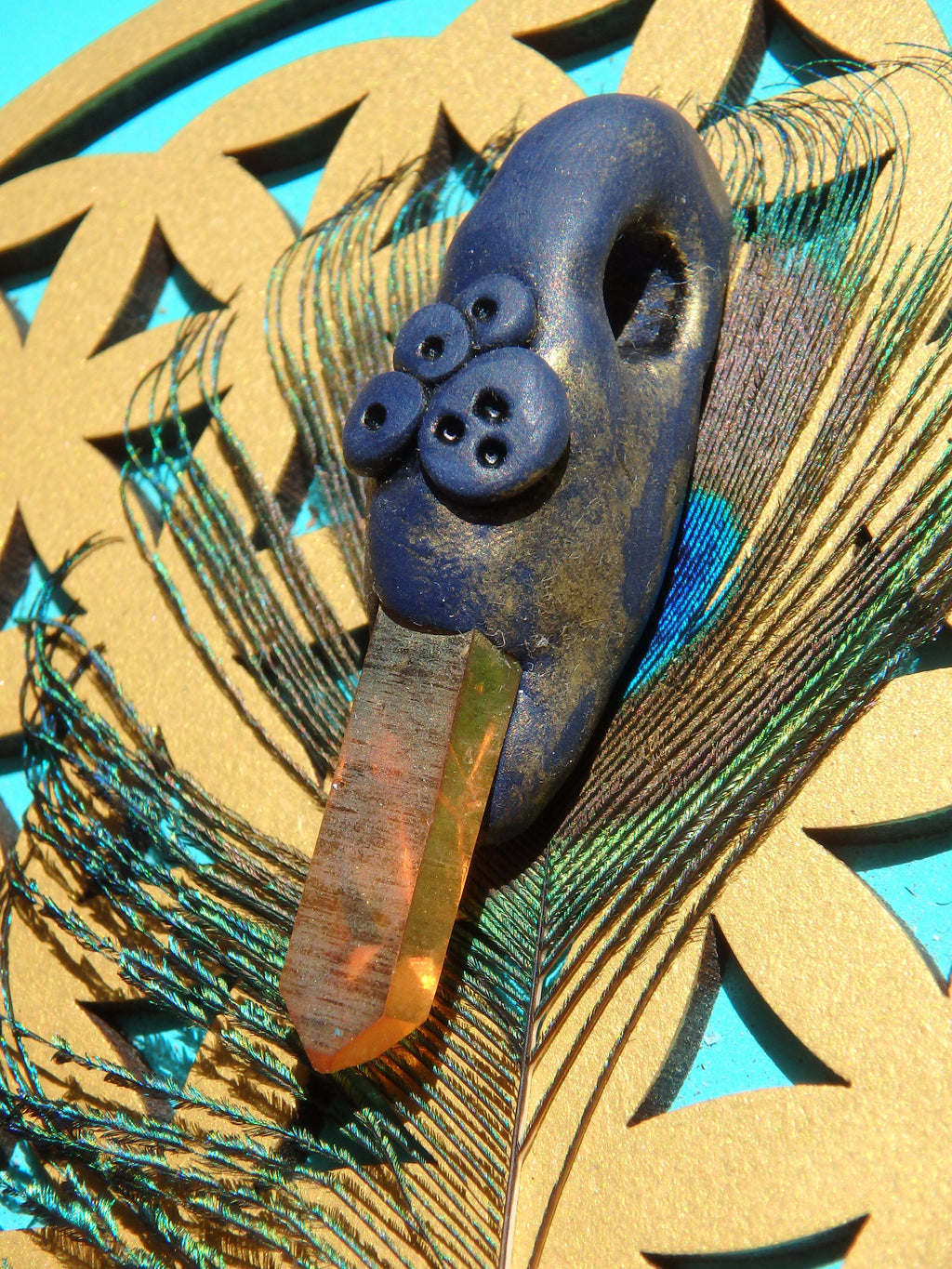 Brilliant Sunshine Aura Quartz Antique Style Handmade Energy Pendant (On Adjustable Cotton Cord) - Earth Family Crystals