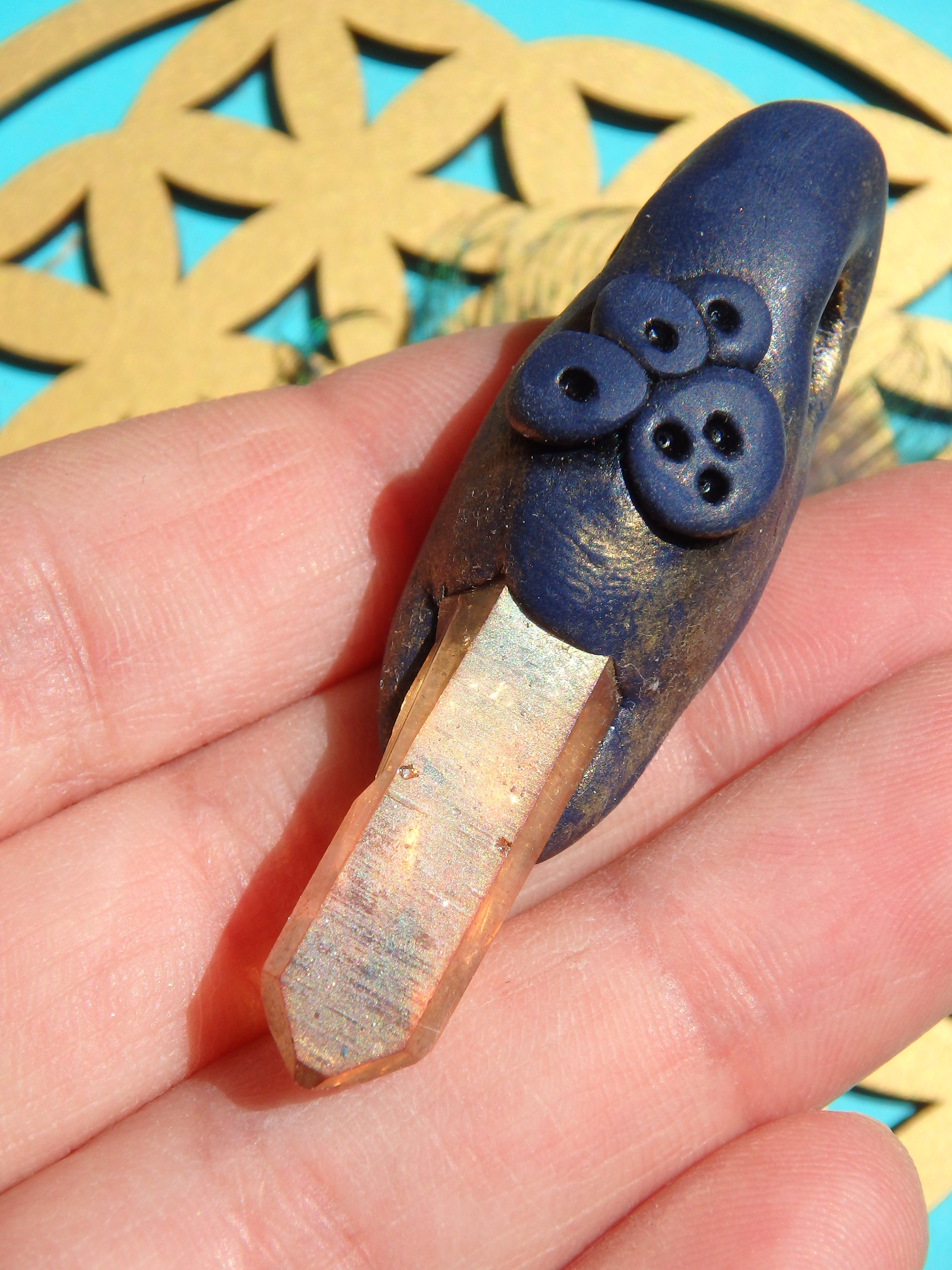 Brilliant Sunshine Aura Quartz Antique Style Handmade Energy Pendant (On Adjustable Cotton Cord) - Earth Family Crystals