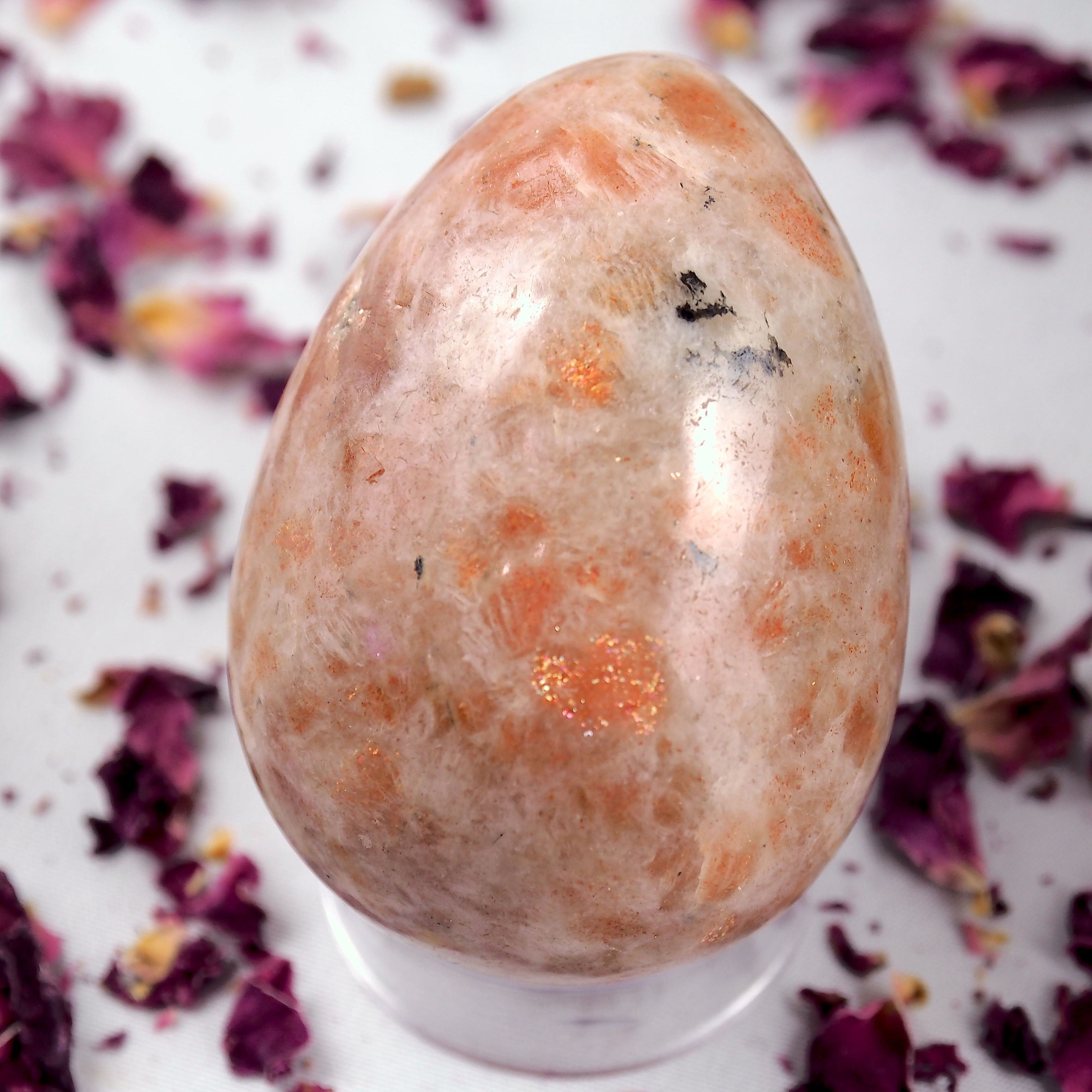 Delightful Golden Sparkle Orange Sunstone Egg Carving - Earth Family Crystals