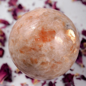 Beautiful Golden Sparkle Orange Sunstone Sphere Carving #2 - Earth Family Crystals