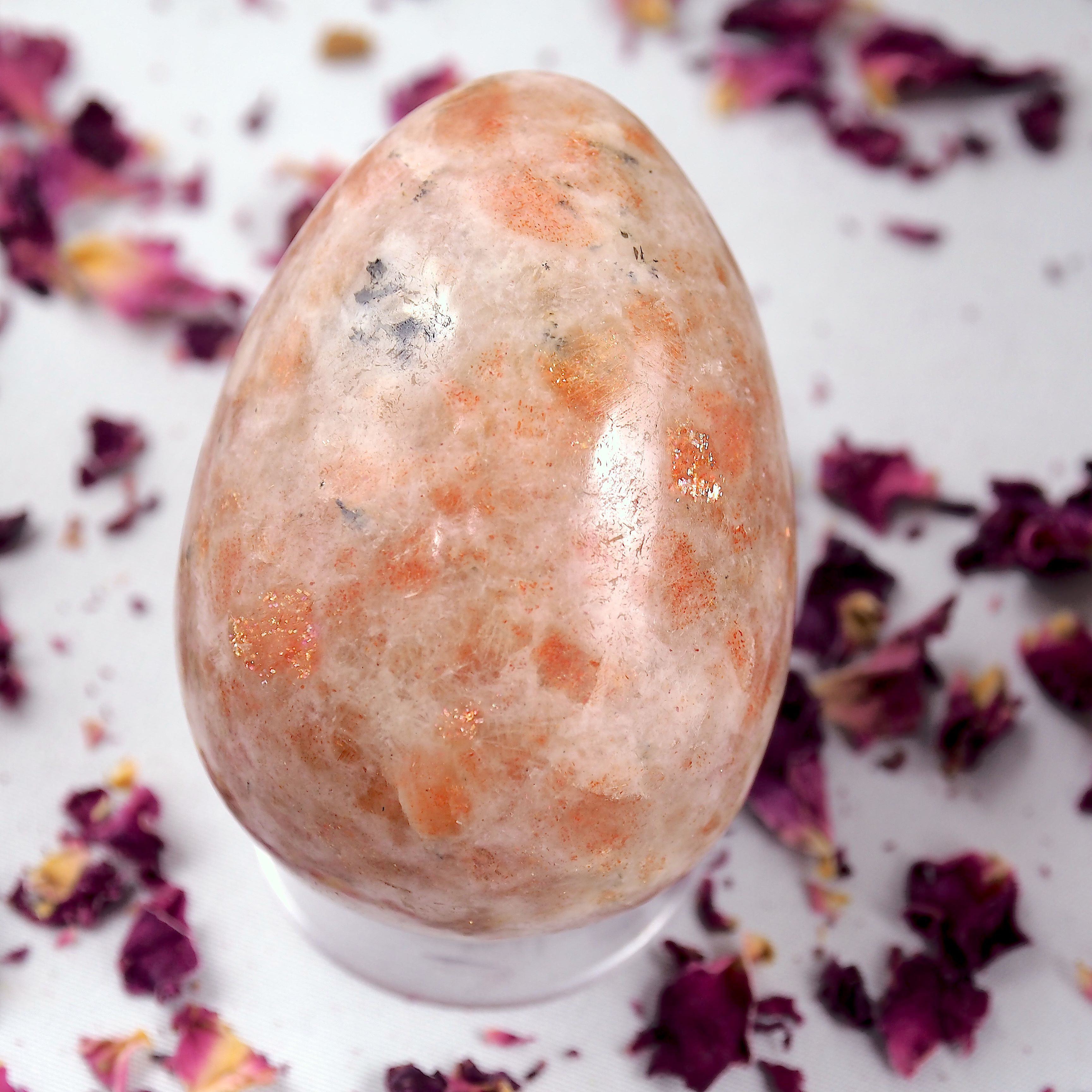 Delightful Golden Sparkle Orange Sunstone Egg Carving - Earth Family Crystals