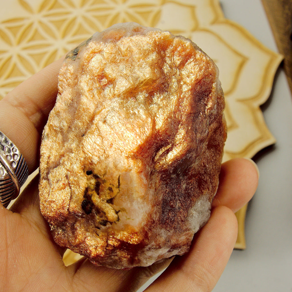 Chunky Extreme Flash Lava Gold Fire Orange Sunstone Raw Specimen From India - Earth Family Crystals