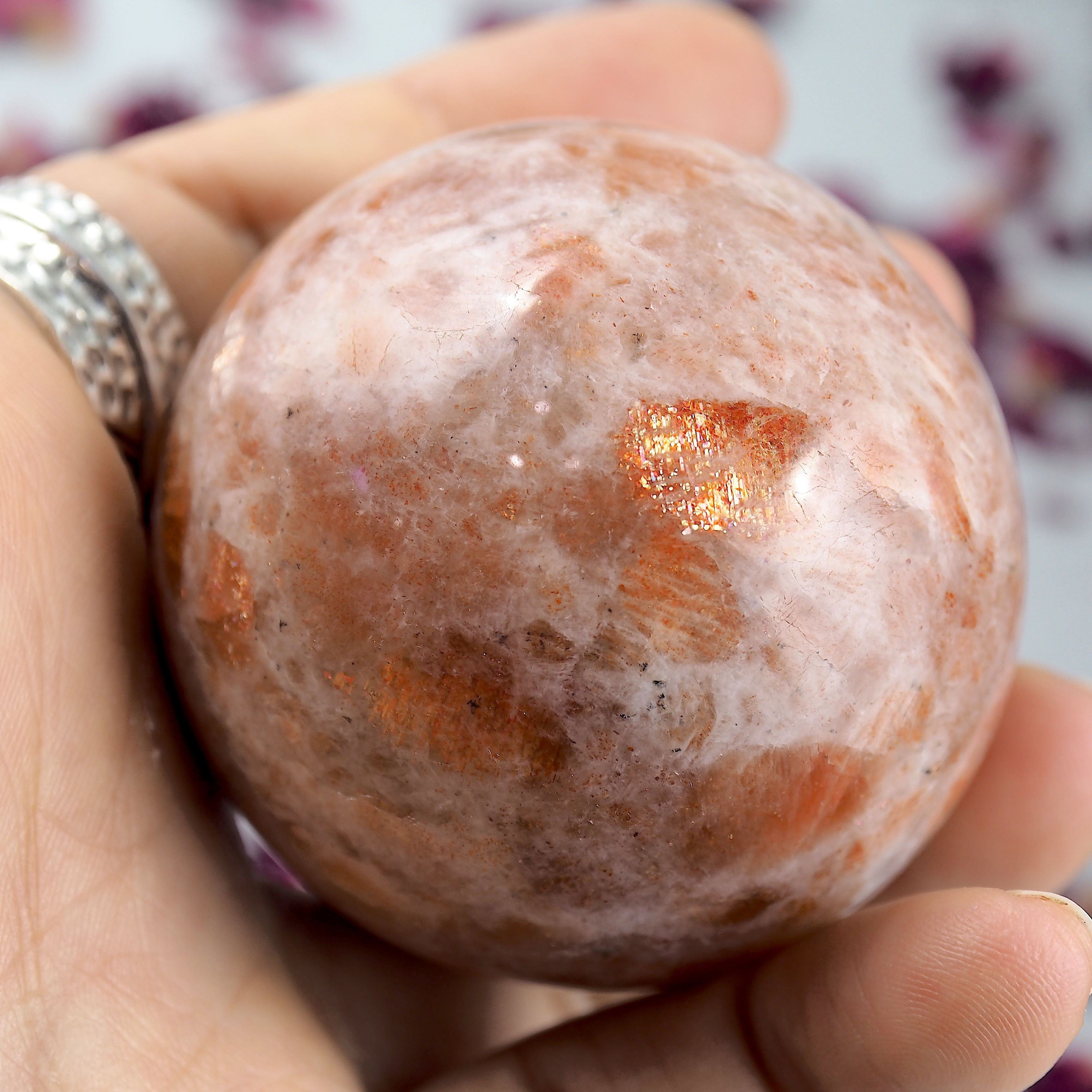 Beautiful Golden Sparkle Orange Sunstone Sphere Carving #2 - Earth Family Crystals