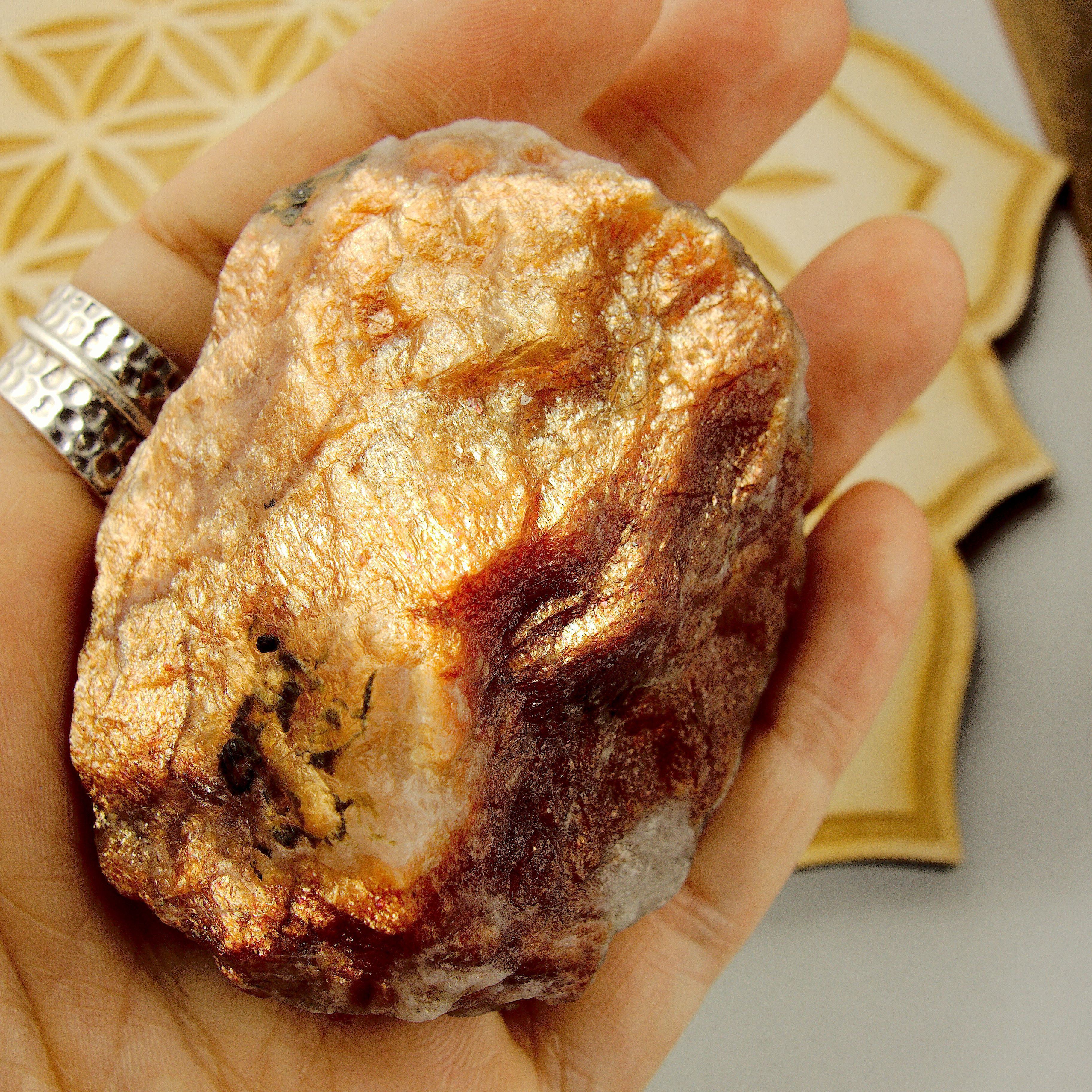 Chunky Extreme Flash Lava Gold Fire Orange Sunstone Raw Specimen From India - Earth Family Crystals