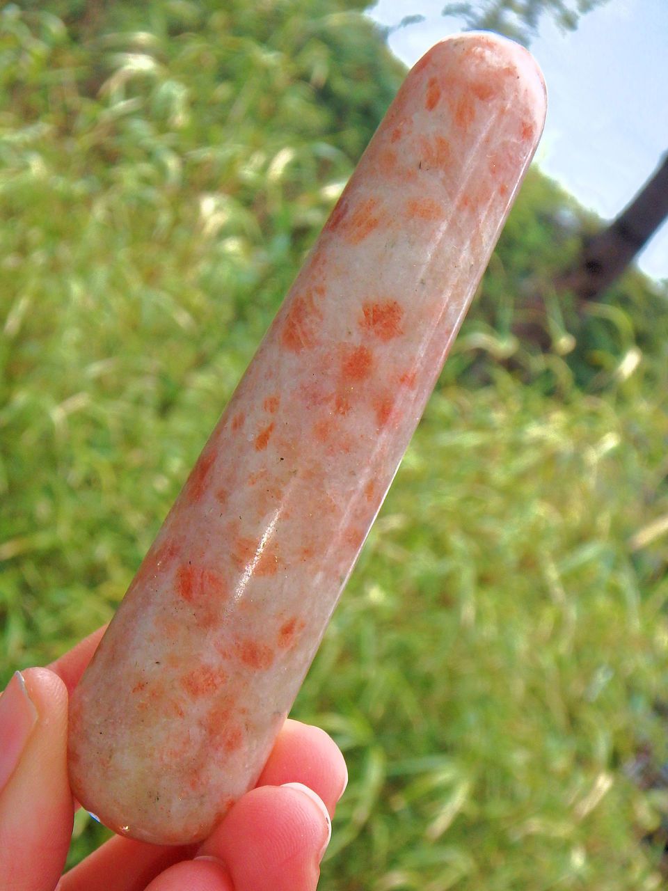 Glimpses of Sparkle Sunstone Wand Carving 3 - Earth Family Crystals