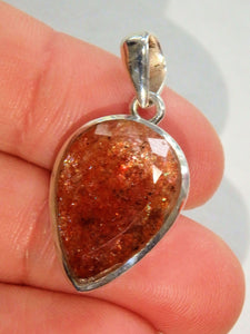 AA Grade Orange Shimmer Sunstone Faceted Pendant in Sterling Silver (Includes Silver Chain) - Earth Family Crystals