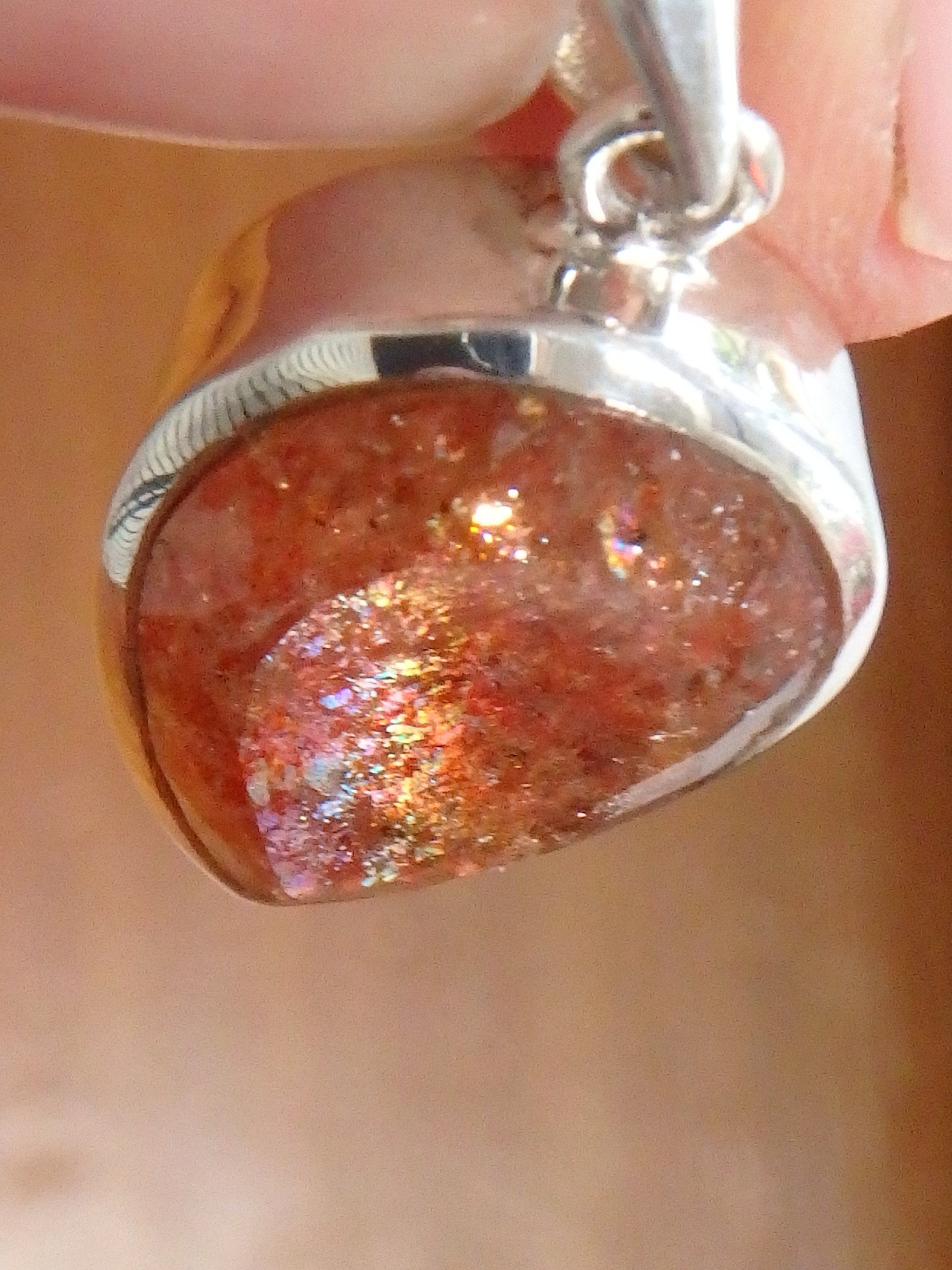 AA Grade Orange Shimmer Sunstone Faceted Pendant in Sterling Silver (Includes Silver Chain) - Earth Family Crystals