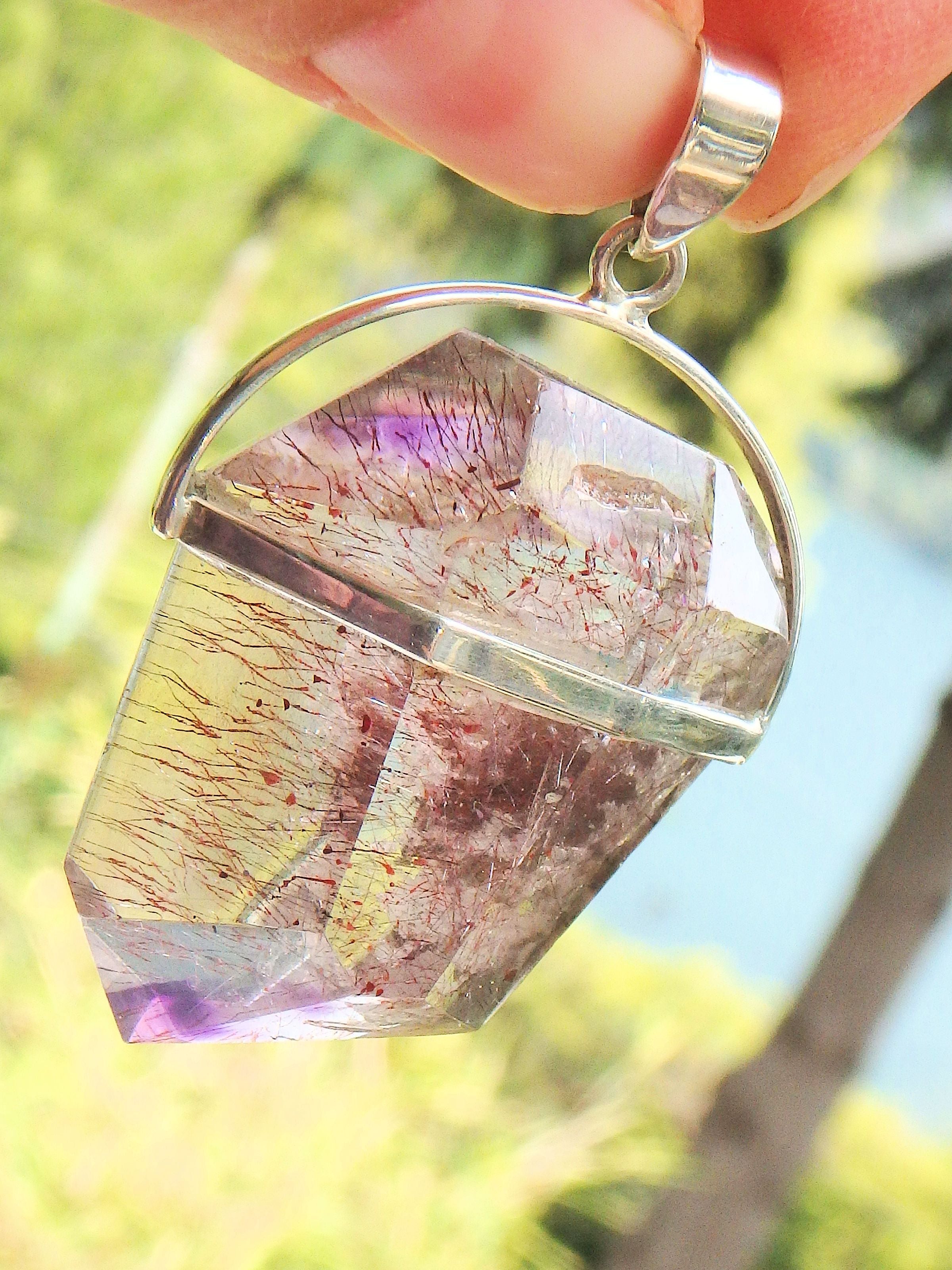 Pretty Inclusions! Chunky Super 7 (Melody Stone) Partially Polished Pendant in Sterling Silver (Includes Silver Chain) - Earth Family Crystals