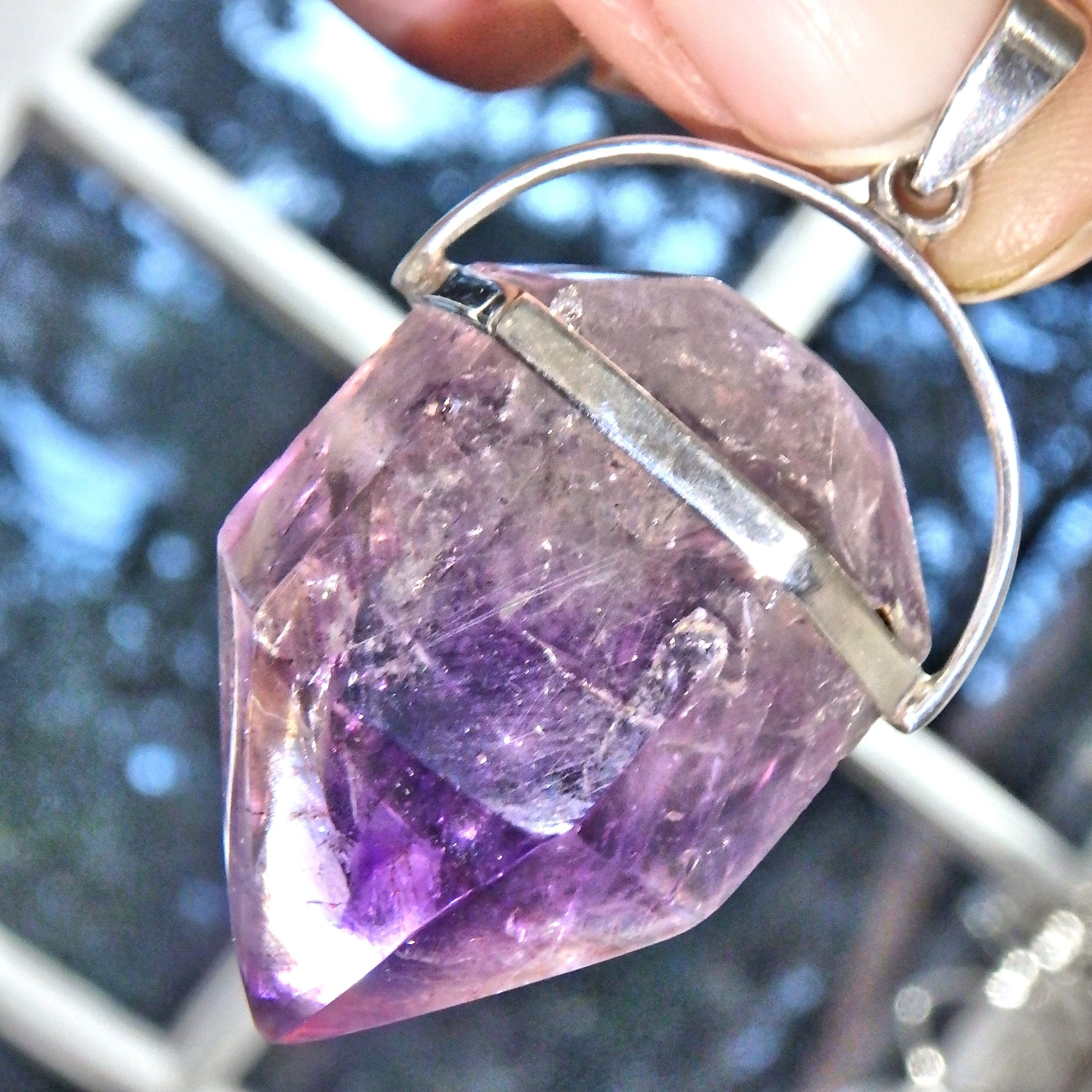 RESERVED For Hestelle.B~ Deep Purple Phantoms Chunky Super 7 (Melody Stone) Pendant in Sterling Silver (Includes Silver Chain) - Earth Family Crystals